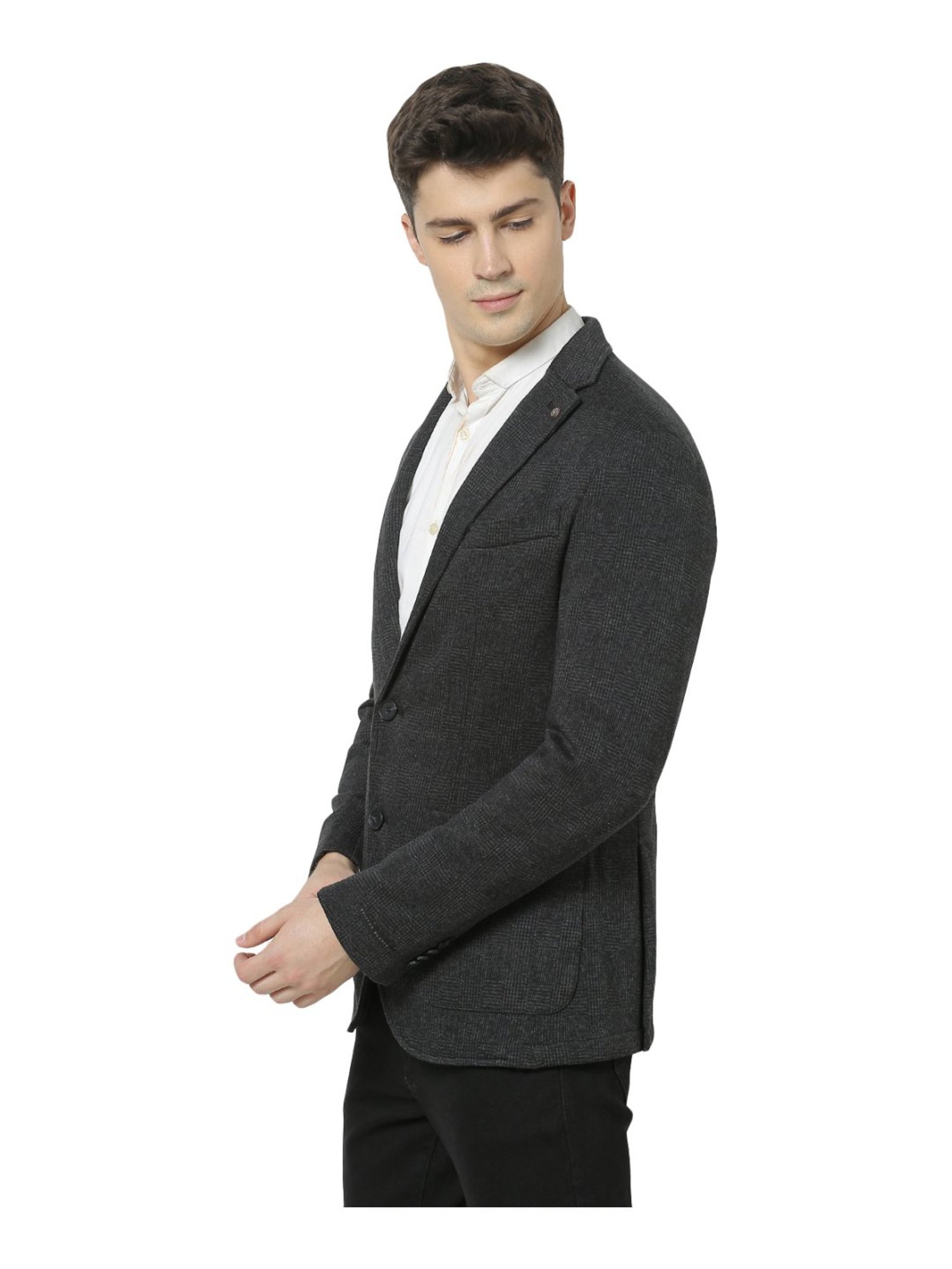 Celio* Dark Grey Regular Fit Checks Blazer
