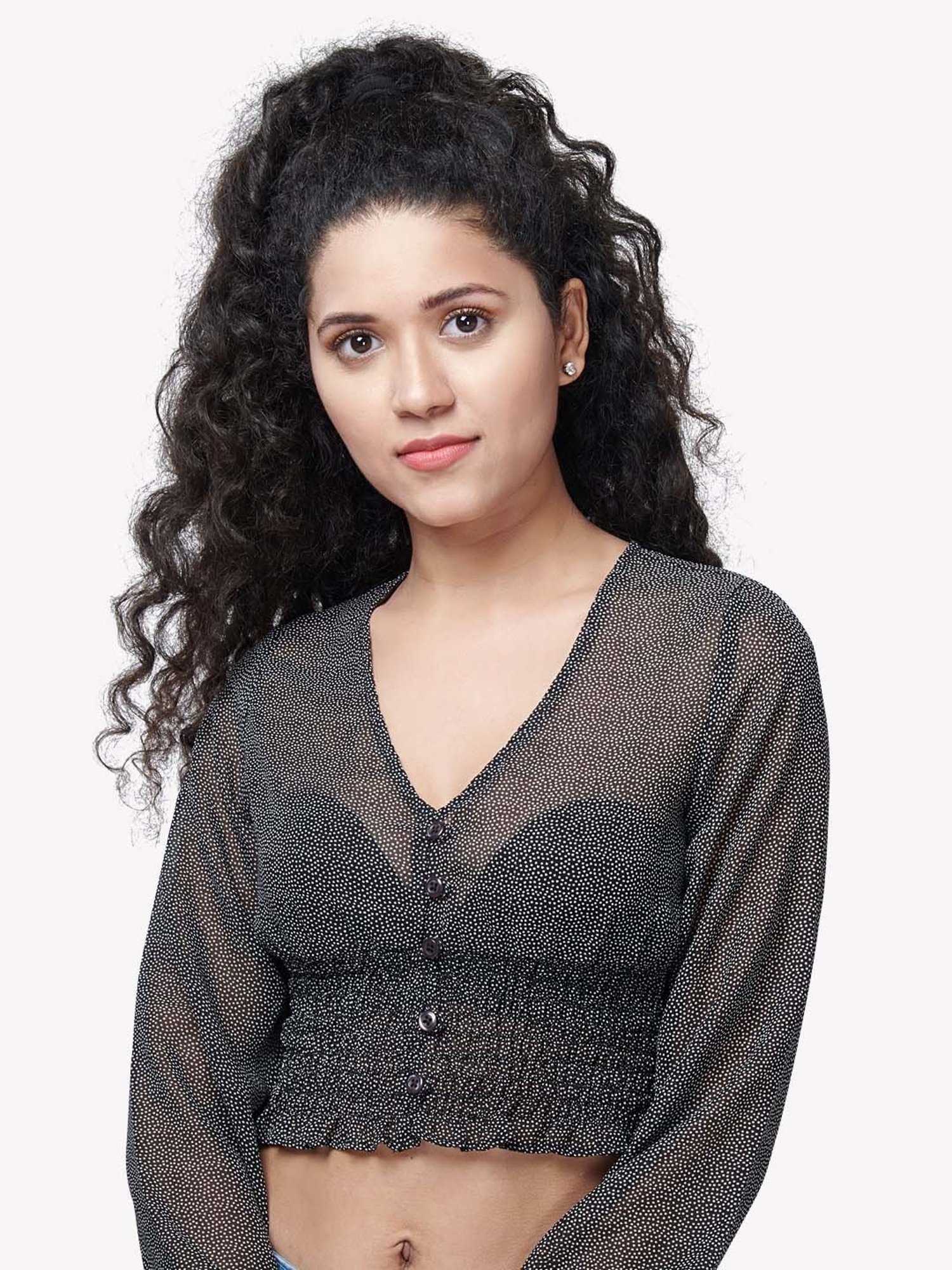 VASTRADO Black Polka Dots Crop Top