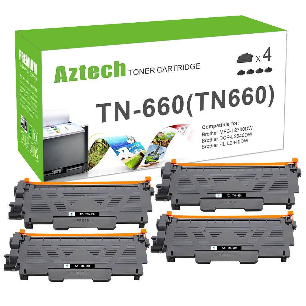 Aztech 4PK High Yield Black Compatible for Brother TN660 TN 630 MFC L2700DW Toner Cartridge for Brother MFCL2700DW HL-L2380DW MFC L2740DW HL-L2340DW DCP L2540DW HLL2300D Toner Monochrome Laser Printer