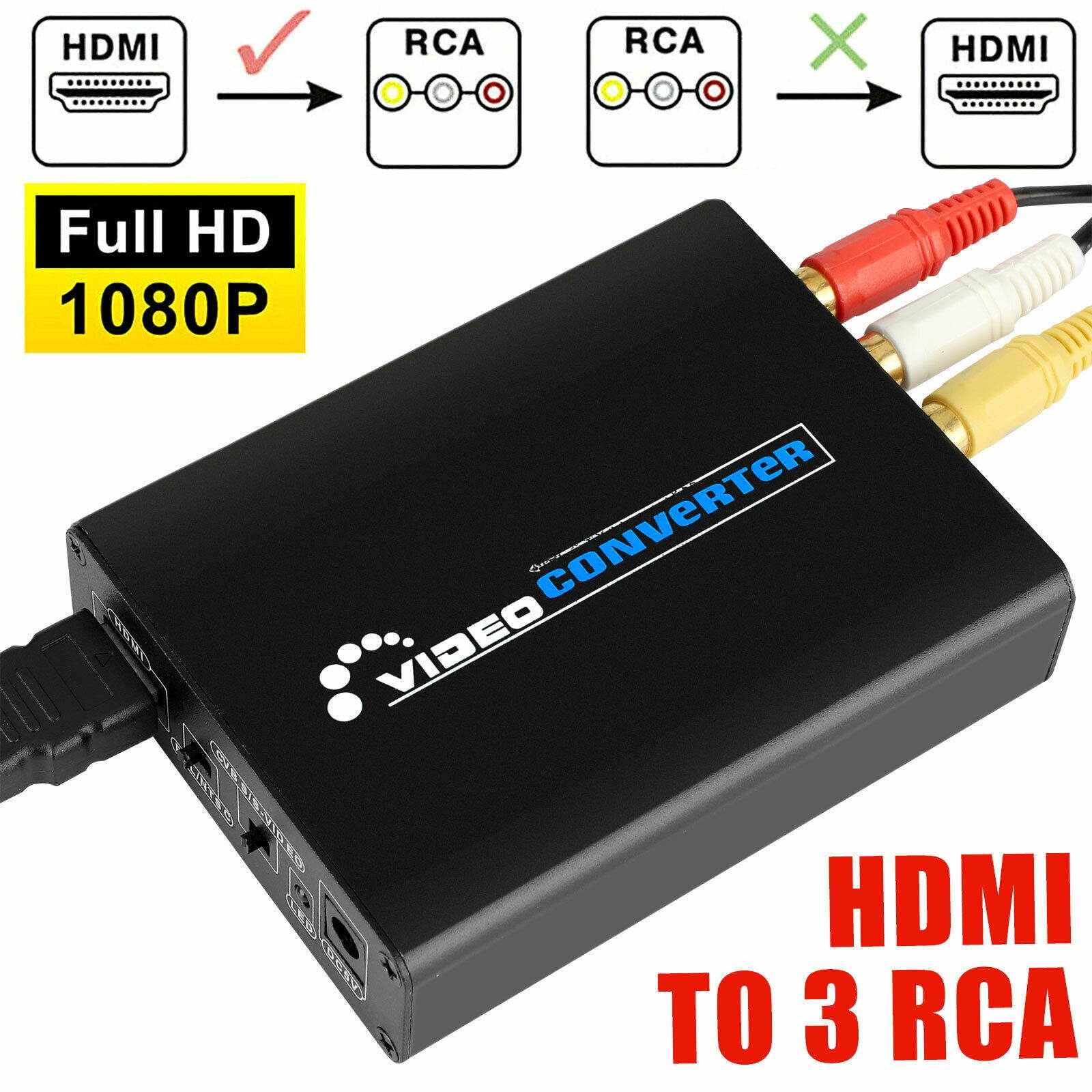 HDMI to 3RCA AV CVBS 1080P HD Composite  S-Video R/L Audio Converter Adapter