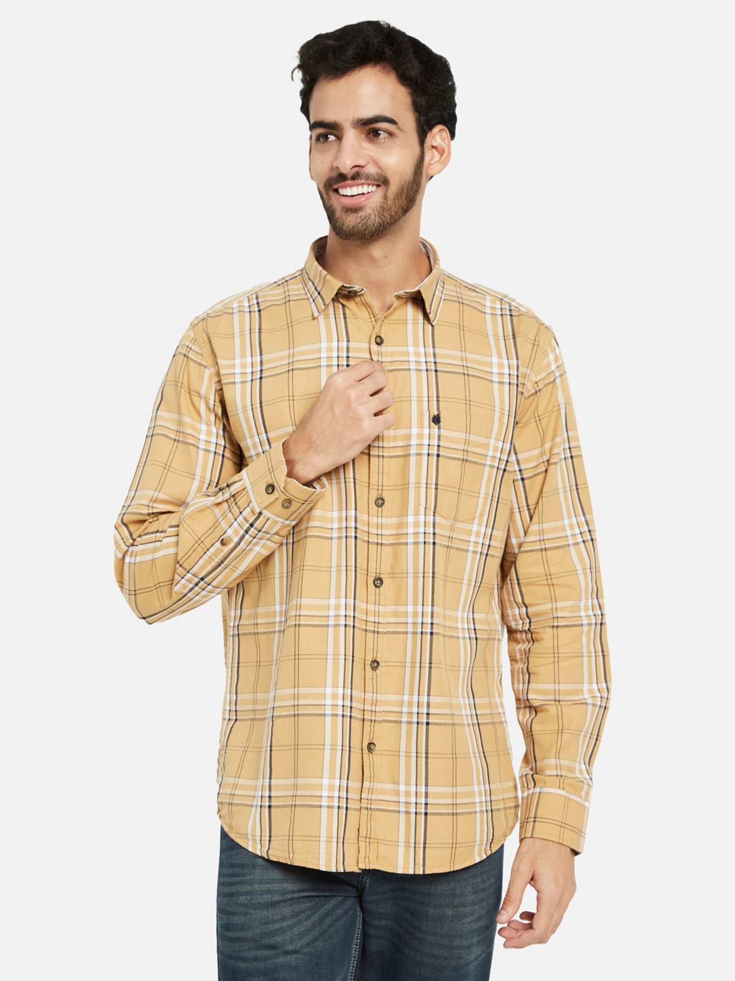 METTLE Mustard Regular Fit Check Shirt