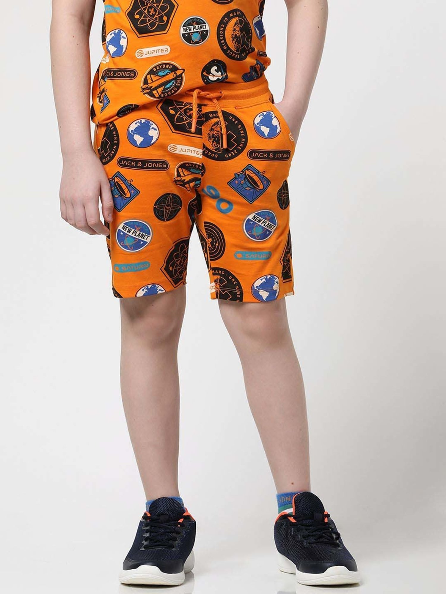 Jack & Jones Junior Orange & Blue Cotton Printed Shorts