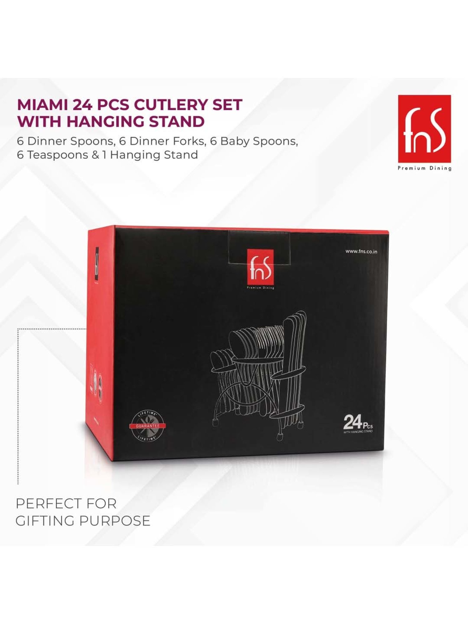 FnS Miami Silver Stainless Steel Cutlery - Set of 24