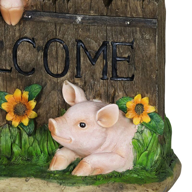 Resin Solar Pig Welcome Sign Statue Pink - Exhart