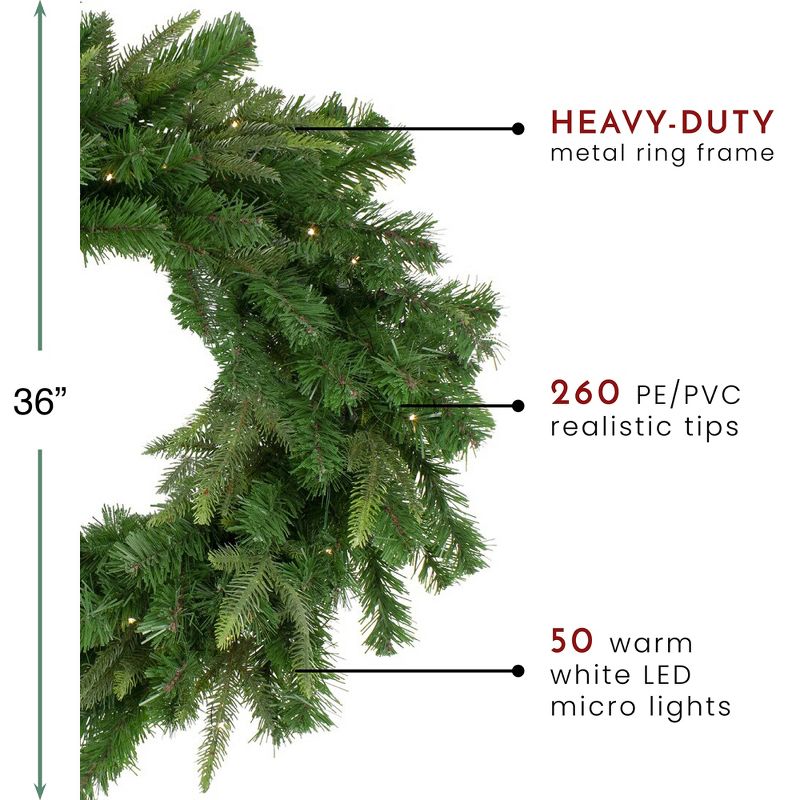 Northlight Pre-Lit Roosevelt Fir Artificial Christmas Wreath - 36-Inch, Warm White LED Lights