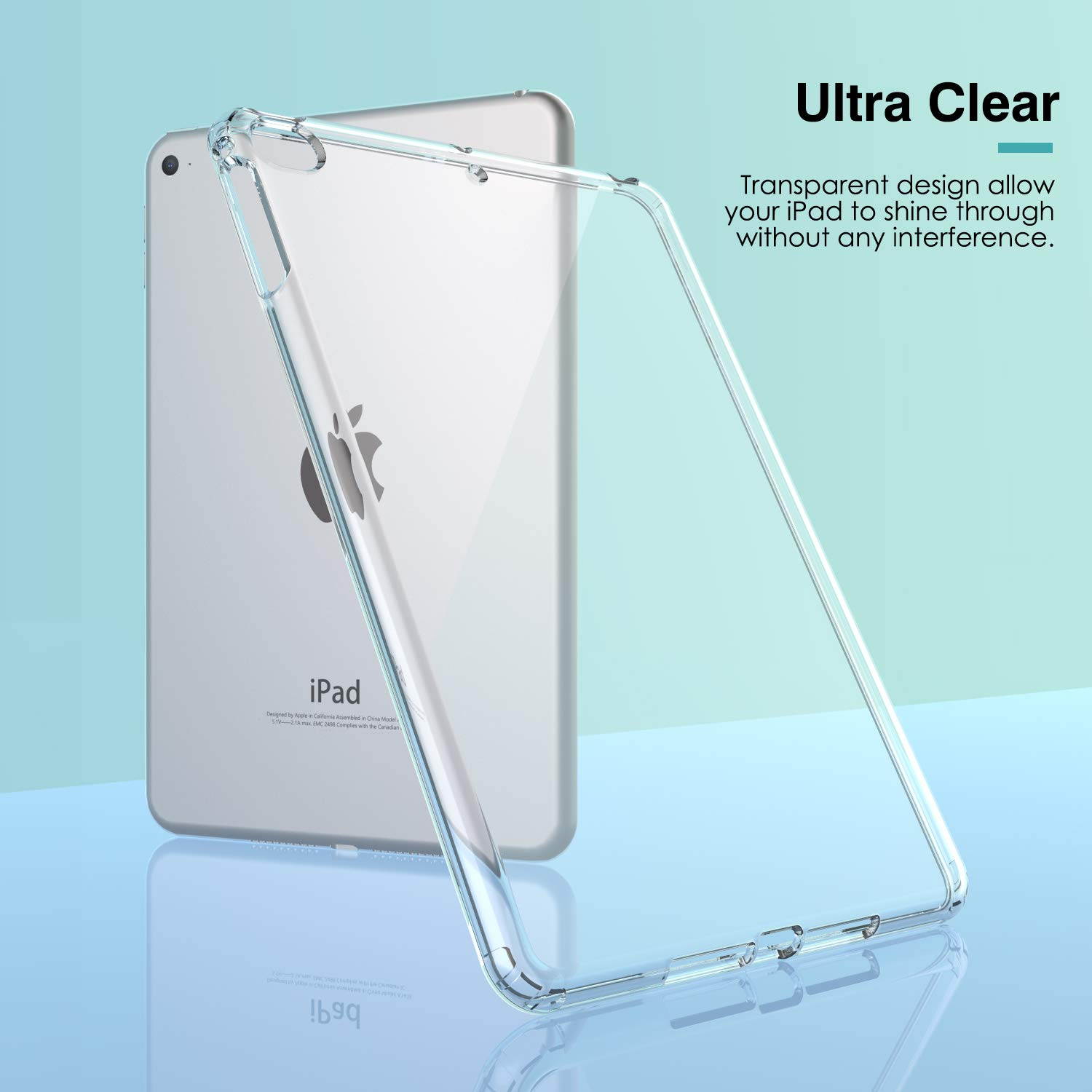 MoKo Case Fit New iPad Mini 5 2019 (5th Generation 7.9 inch) - Clear Grip Soft Flexible Transparent TPU Skin Shockproof Rubber Bumper Back Cover Protector - Clear