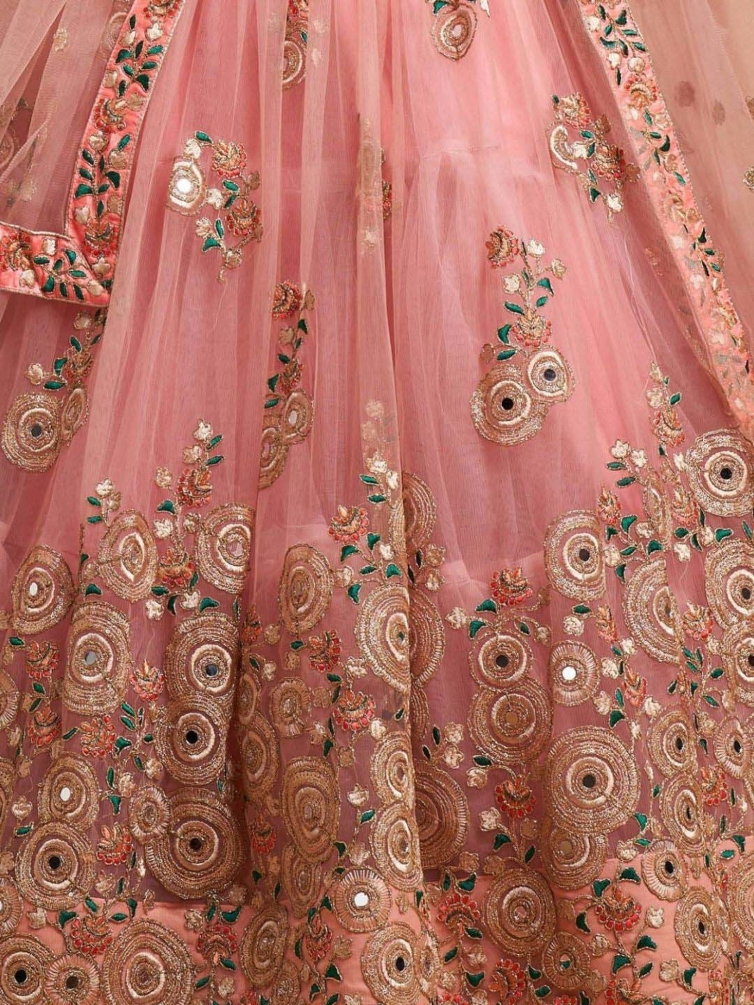 Odette Pink & Green Embroidered Lehenga Choli Set With Dupatta