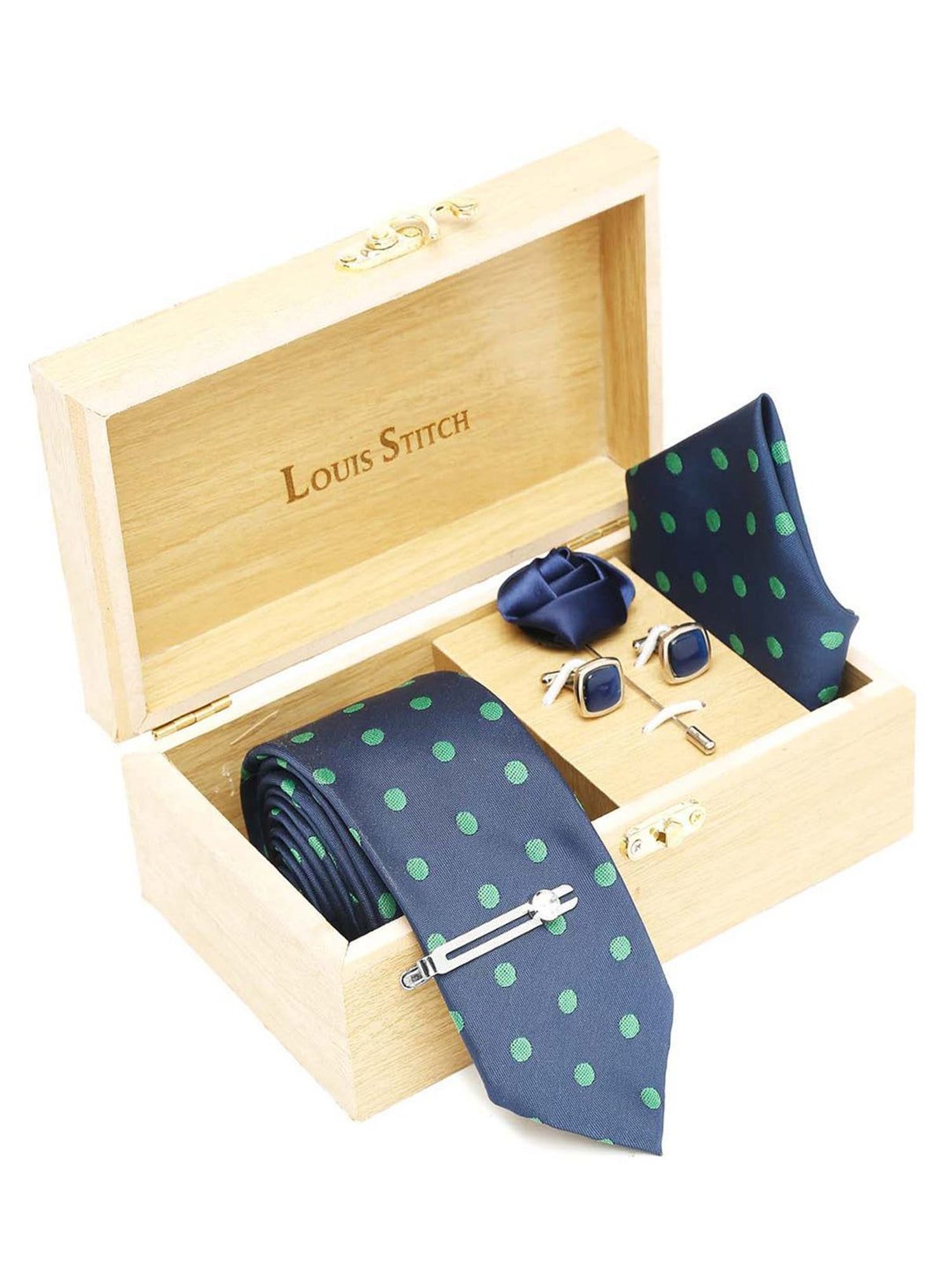 Louis Stitch Blue Embroidered Necktie Gift Set - Set of 5