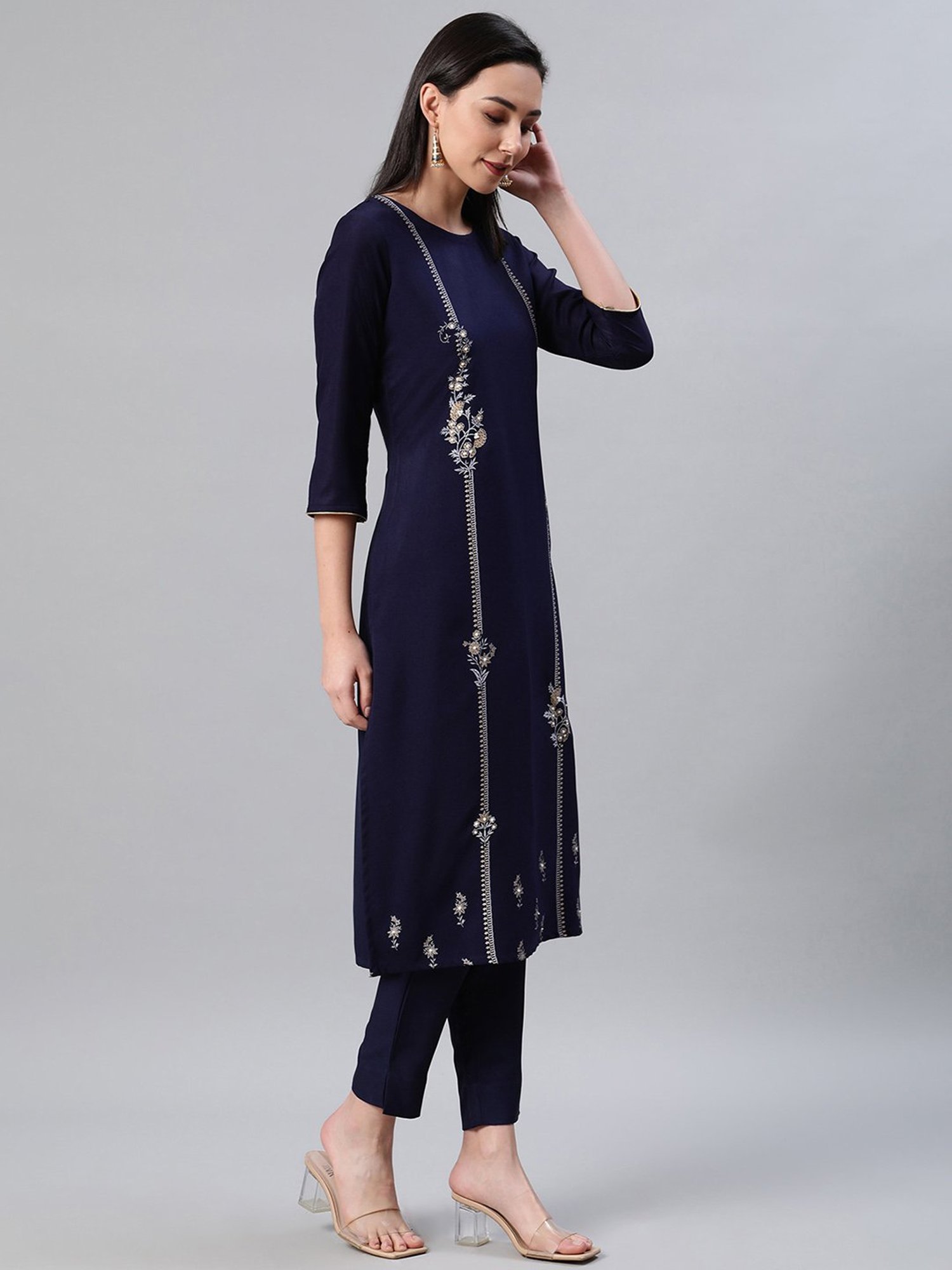 Ziyaa Blue Printed Kurta Pant Set