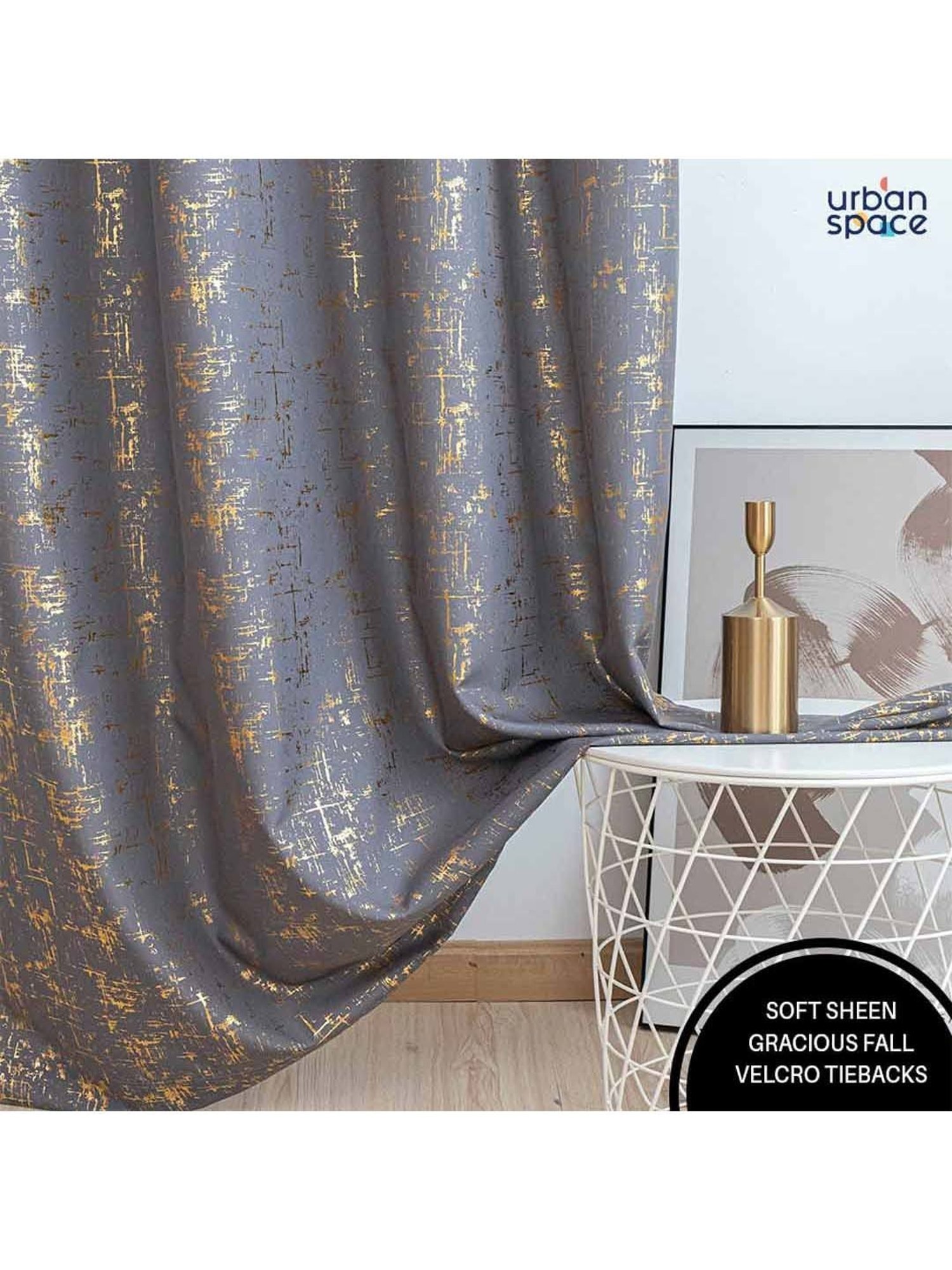 Swayam Cream & Blue Printed Faux Silk Door Curtains - Set of 2