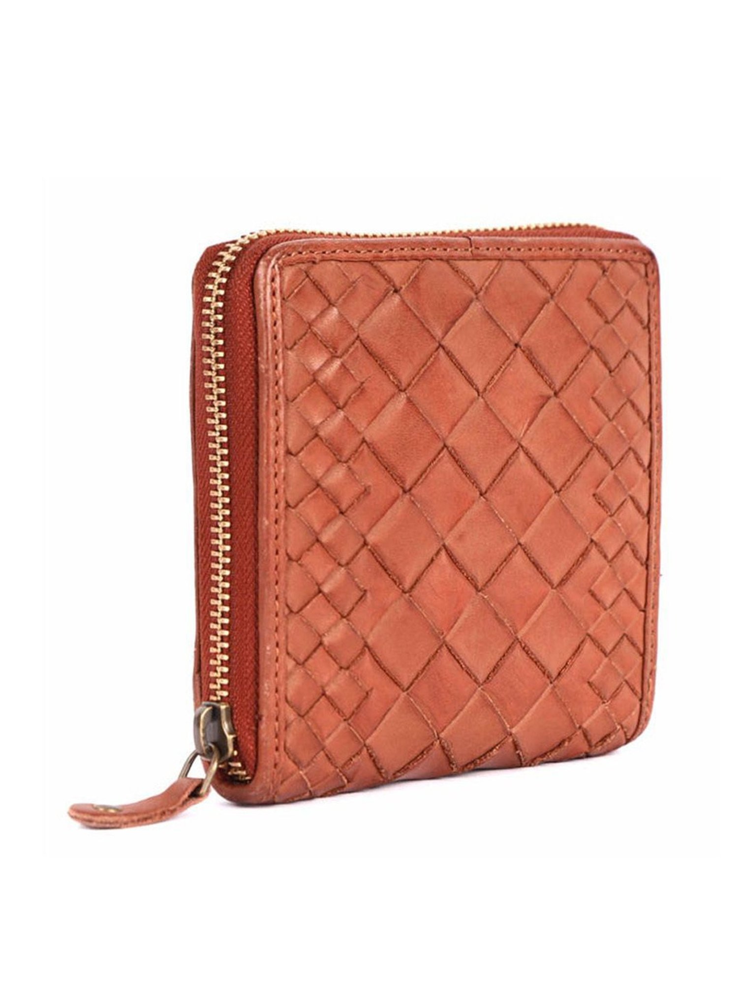 KOMPANERO Marquis Cognac Leather Textured Zip Around Wallet