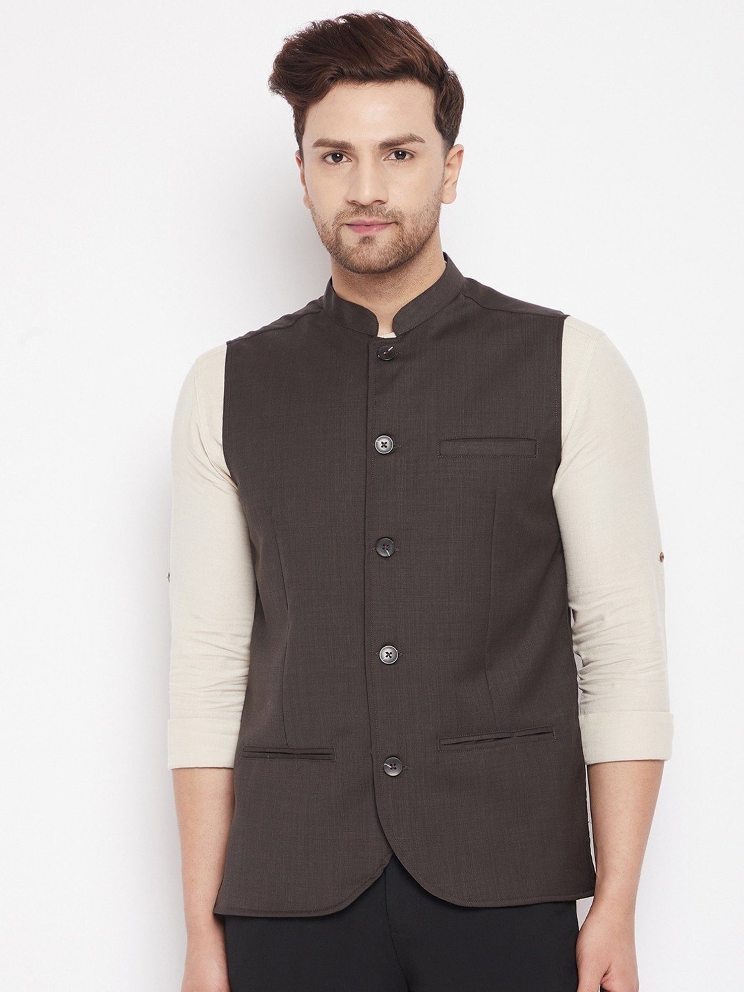 Even Brown Regular Fit Nehru Jacket