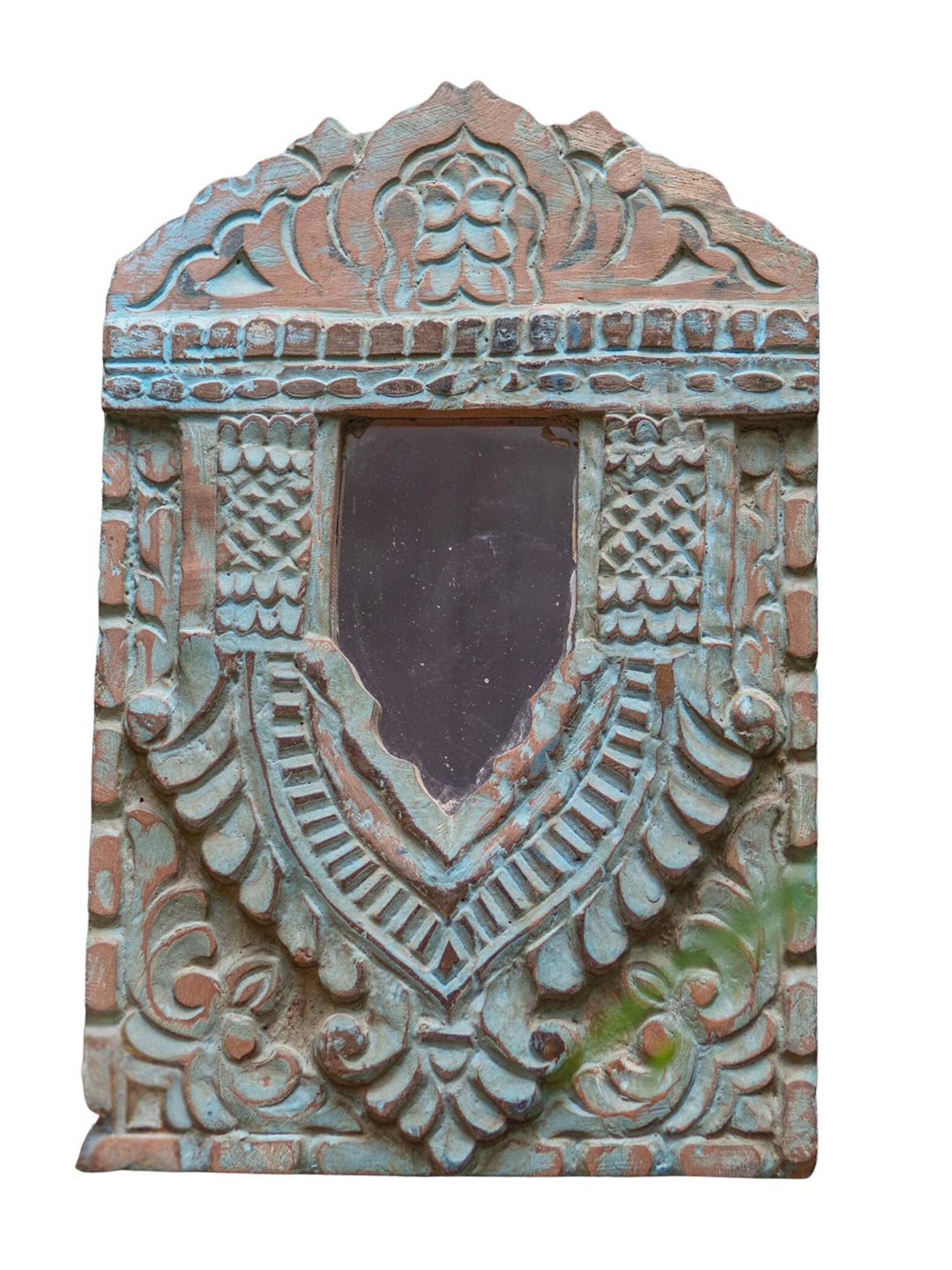 Ambi Wooden Jharoka With Mirror In Cyan Colour