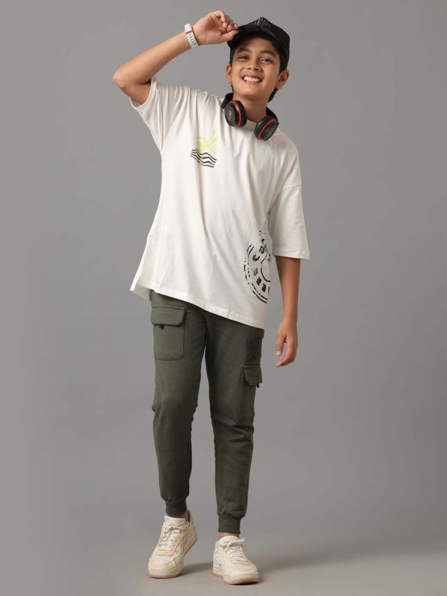 Under Fourteen Only Kids Olive Green Cotton Regular Fit Full Sleeves Jogger