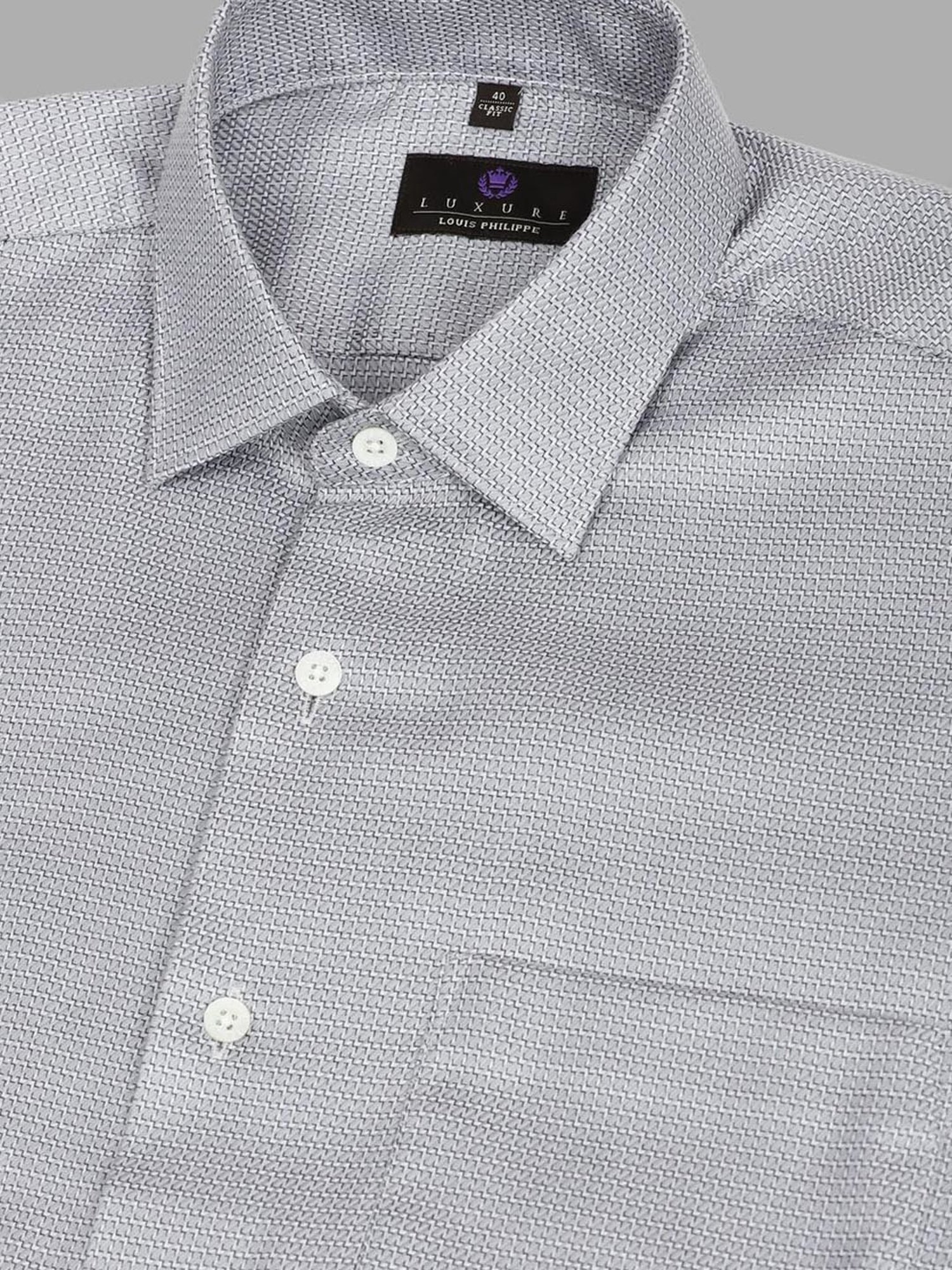 Luxure By Louis Philippe Grey Cotton Regular Fit Printed Shirt