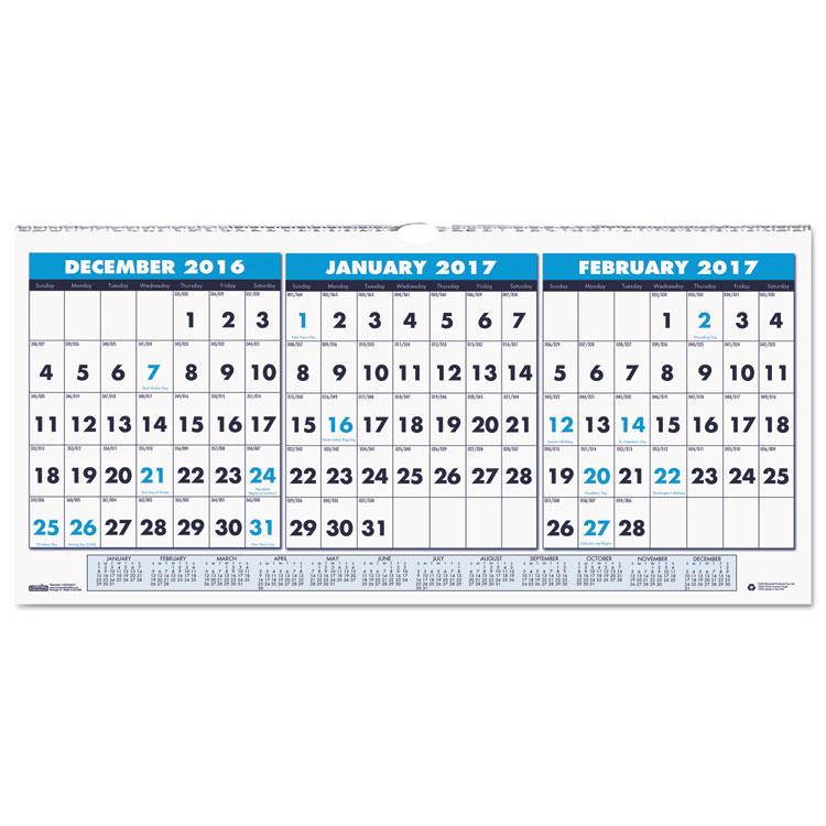 HOUSE OF DOOLITTLE Recycled Three-Month Horizontal Wall Calendar 23 1/2 x 12