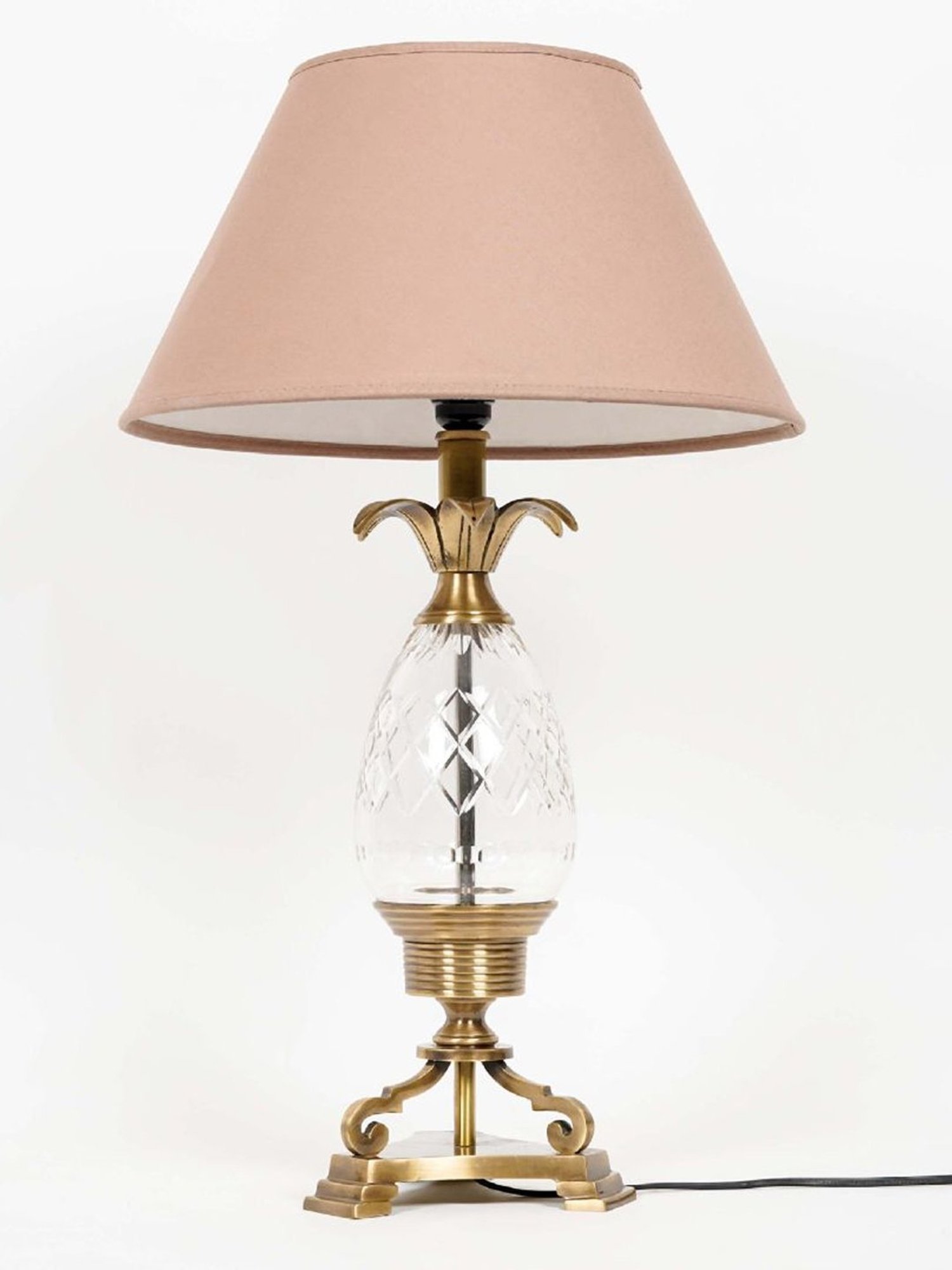 Kapoor Lamp Shades Brass Antique & Pink Brass Louise & Cotton Shade Table Lamp