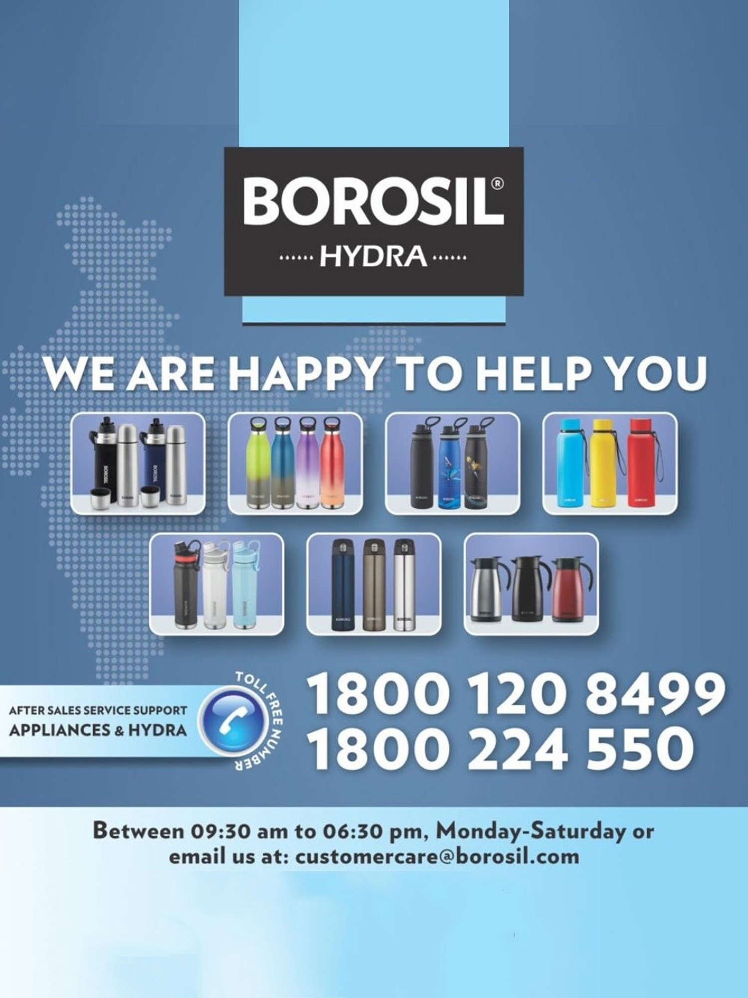 Borosil Water Bottle with Single Wall & Leakproof Set of 4 (Silver, 750 ml)