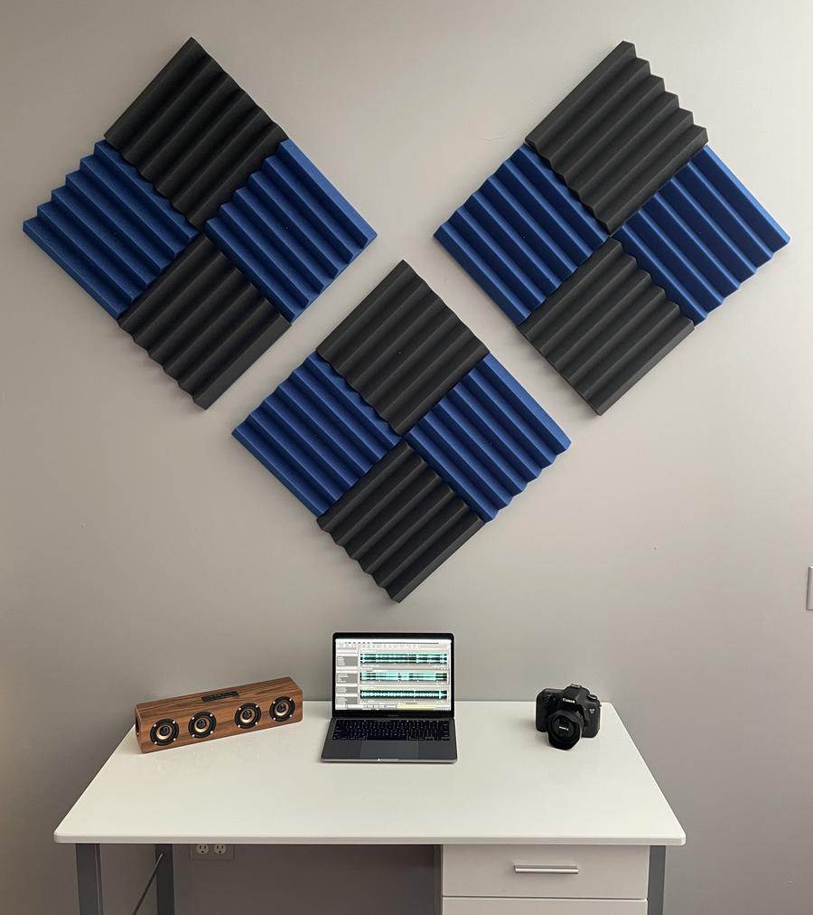 Soundproof Store, 2x12x12-12PK Acoustic Wedge Soundproofing Studio Foam, BLUE/CHARCOAL