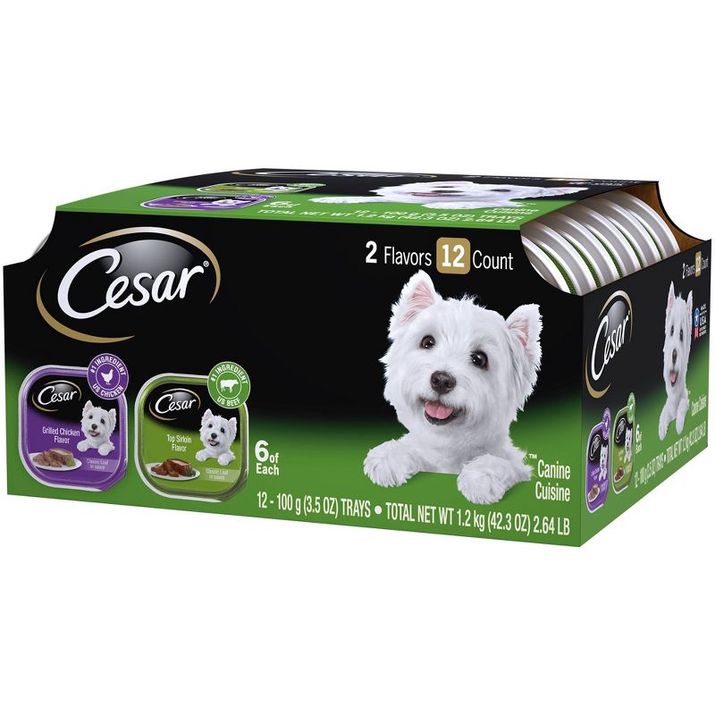 Cesar Classic Loaf in Sauce Wet Dog Food Grilled Chicken & Top Sirloin Flavors - 3.5oz/12ct Variety Pack