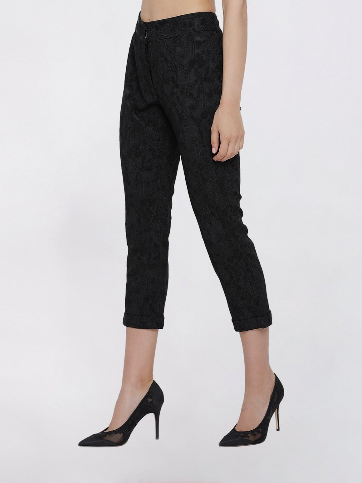 Office & You Black Straight Pant With Turnup