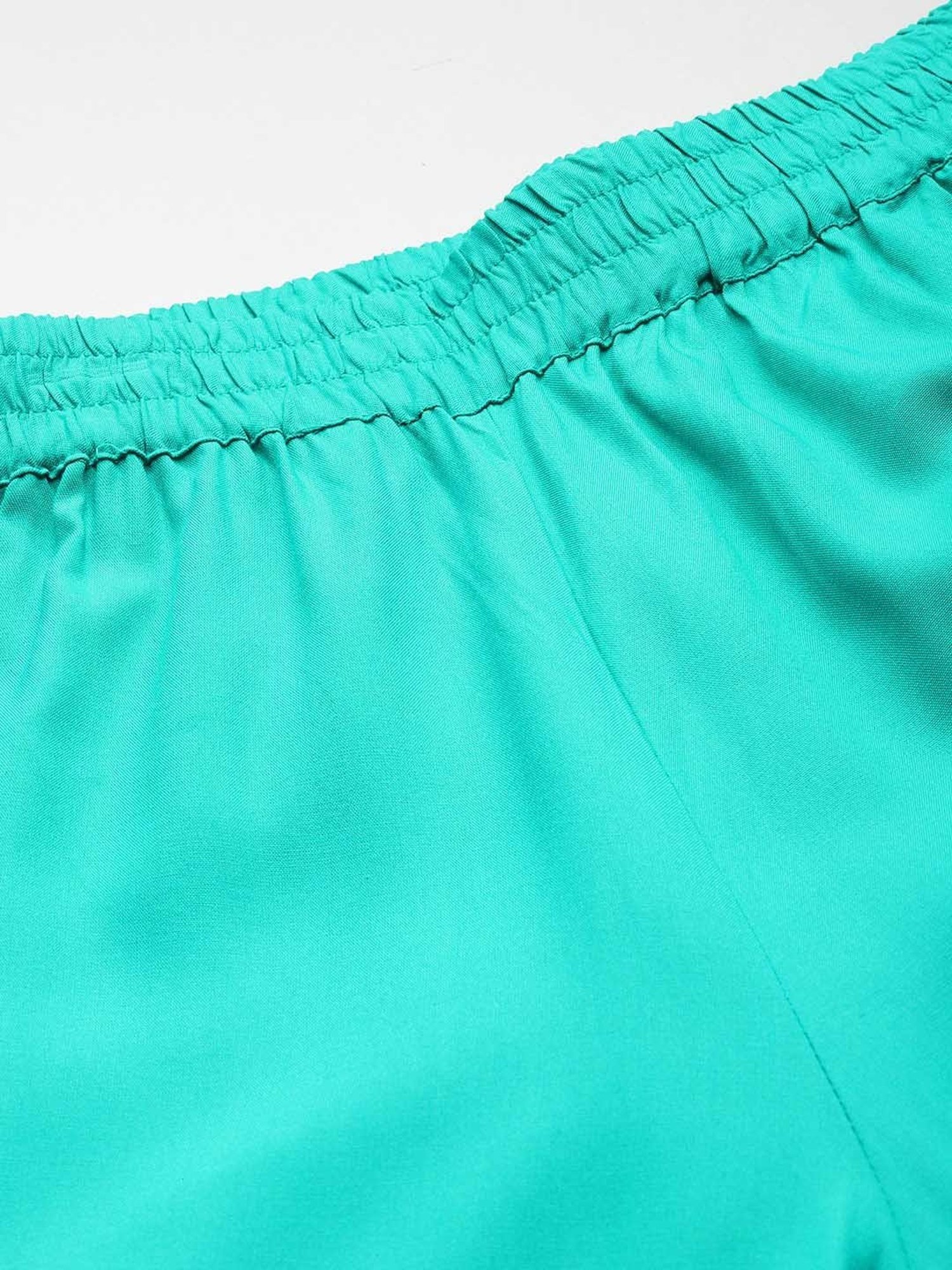 theRebelinme Turquoise Relaxed Fit High Rise Plus Size Culottes