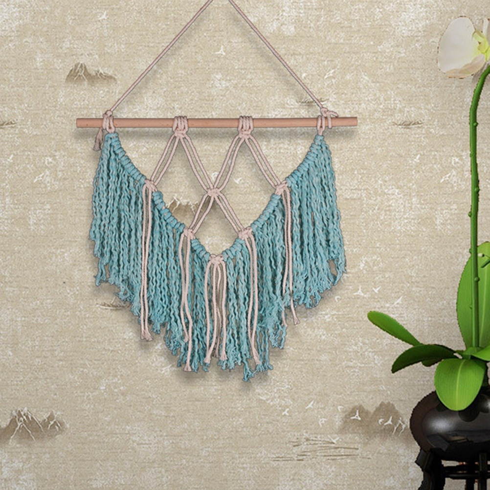 Handmade Tassel Wall Hanging Tapestry Ornament Craft Indoor Home Hanging Decor 40x45cm (Blue)