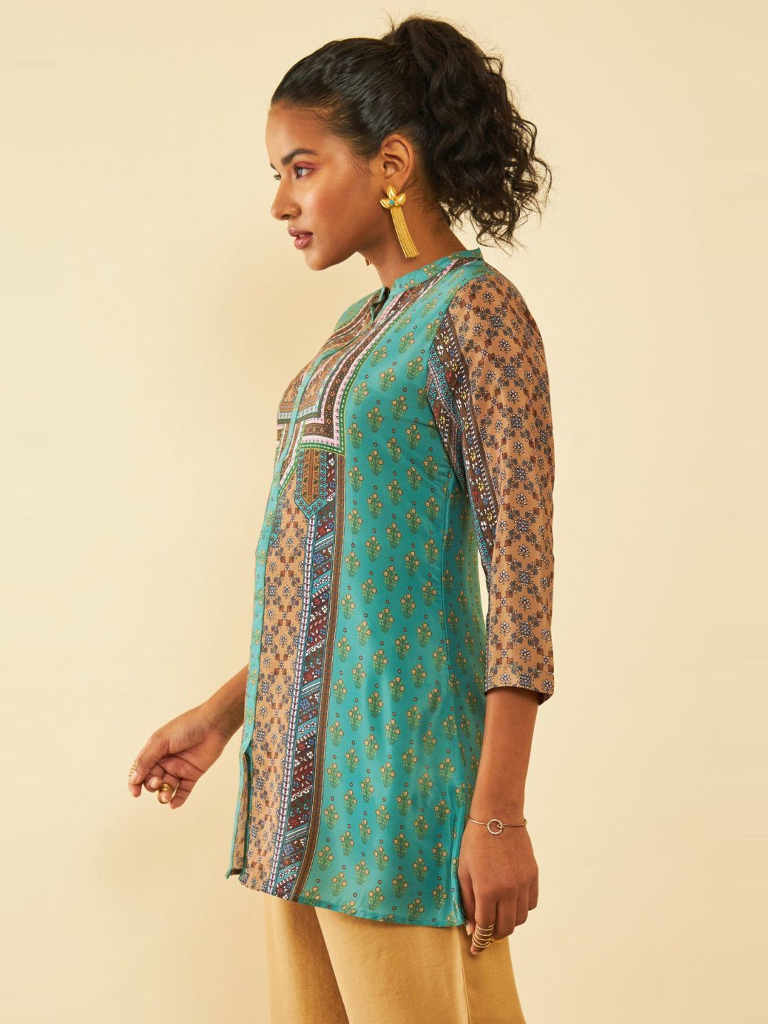 Soch Green Muslin Blend Floral Print Tunic