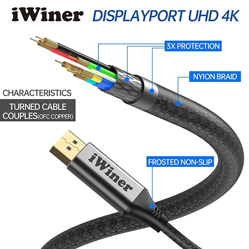 Mini DisplayPort to DisplayPort  6Ft Thunderbolt to Displayport 4K60Hz Bidirectional Displayport to Mini displayport Cable for MacBook AirPro Surface Pro and Other Brand