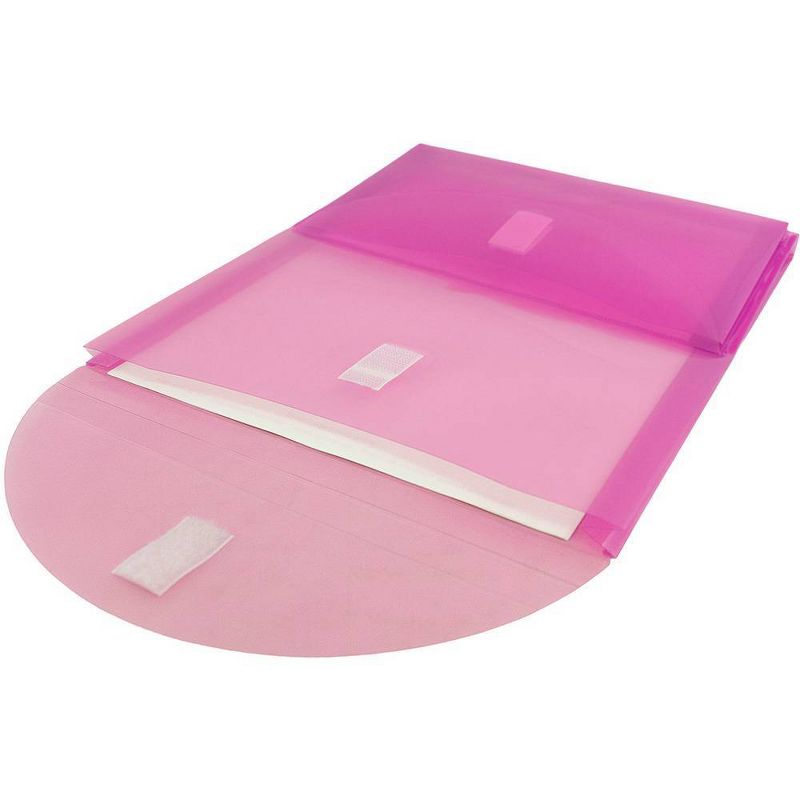 JAM Paper 9 3/4" x 11 3/4" Plastic 2 Pocket Envelope with Hook & Loop Closure, Letter Open End - Pink