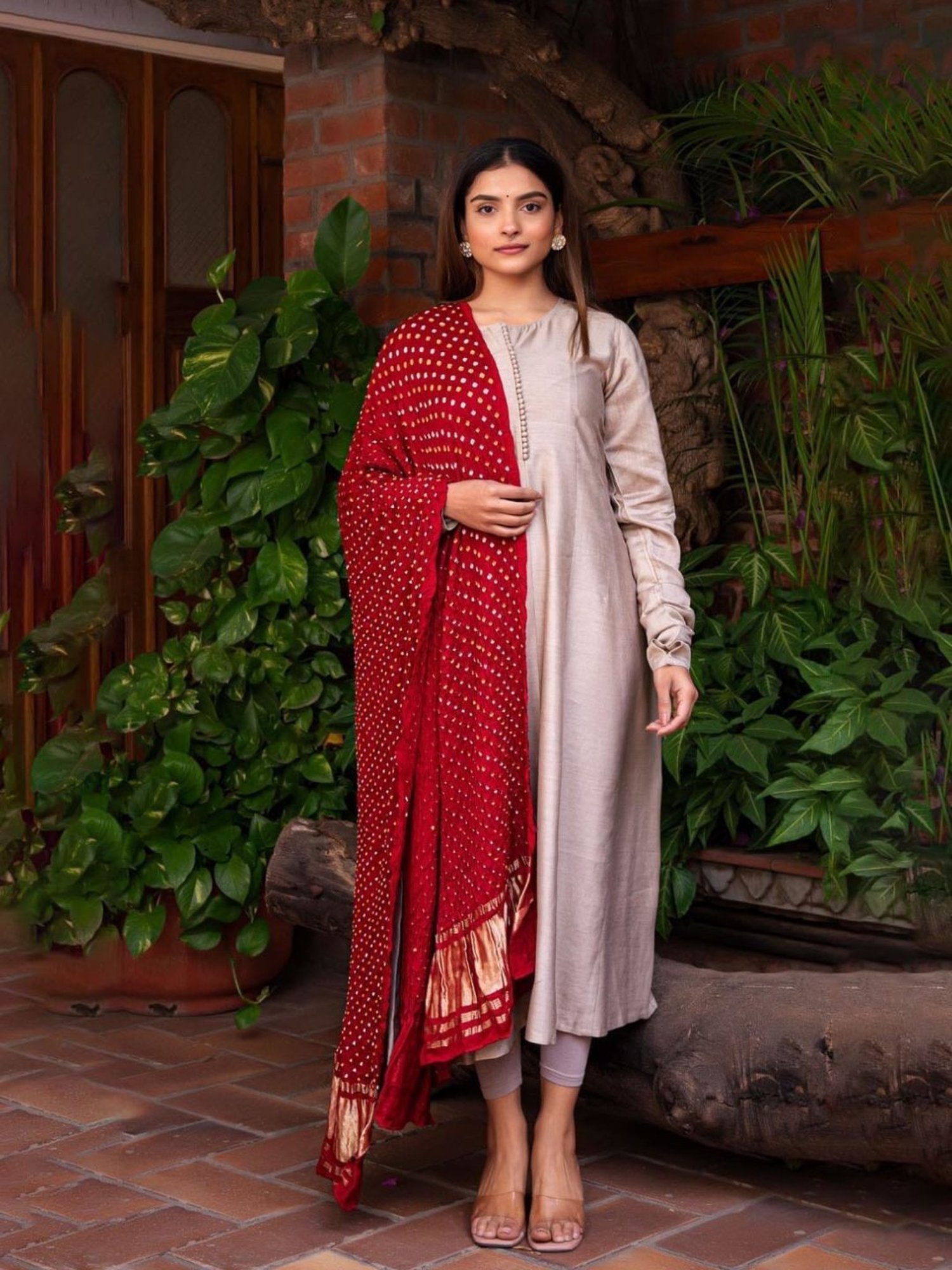 Eeshva India Grey Rangaa Re Meera Chanderi Silk Anarkali Kurta