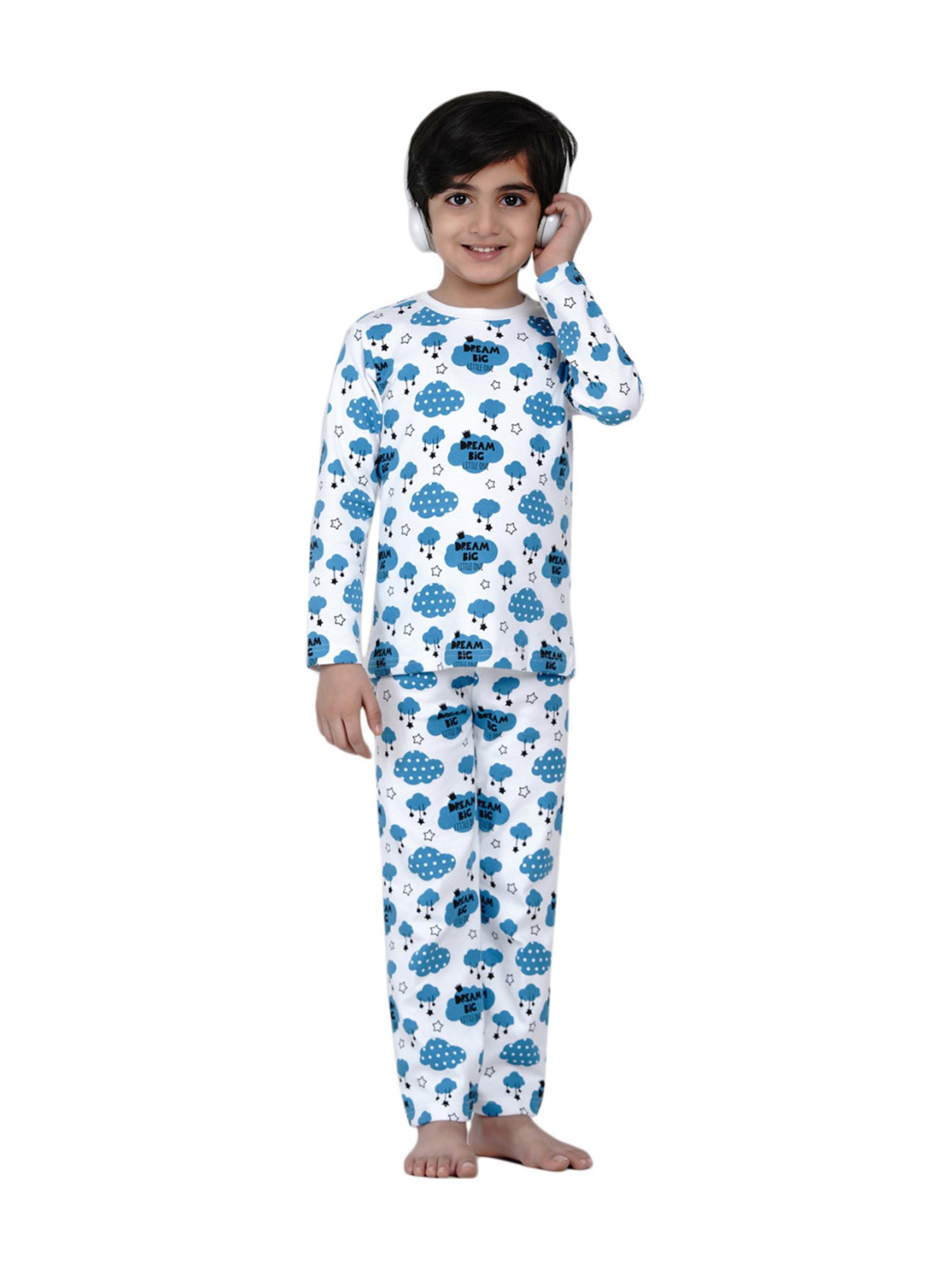 Berrytree Organic Boys Blue Cotton Clouds Print Night Suits