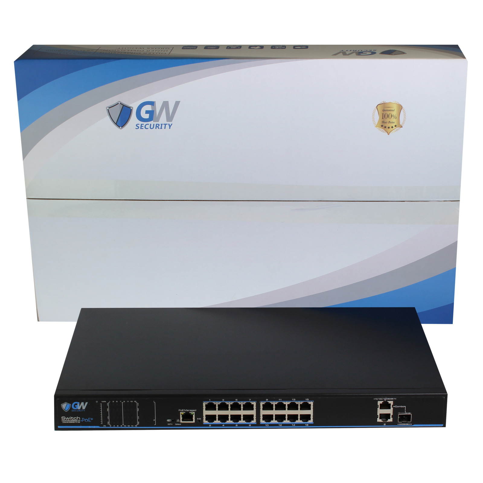 GW PoE Switch - Design for Connect IP Camera & Surveillance NVR - 16x 100Mbps Downlink PoE Ethernet Ports, 2x Gigabit Uplink Ethernet Ports and 1x Gigabit Fiber Port - Supports Up to 16 PoE IP Cameras