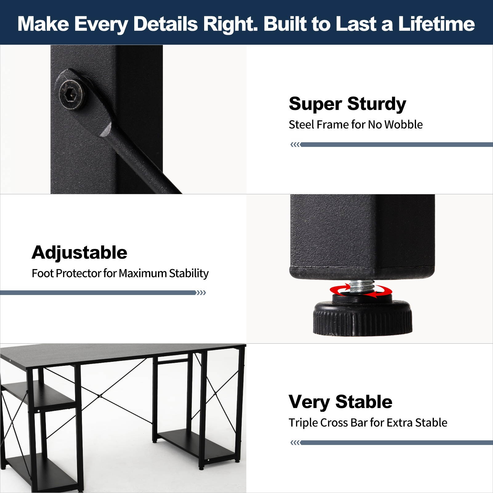 Gome Computer Desk with Shelves Storage, 55" Modern Home Office Desk for Small Spaces, Student Writing PC Desk for Teens Bedroom, Industrial Work Study Desk Wood Desk with Mouse Pad & Hanging Hook