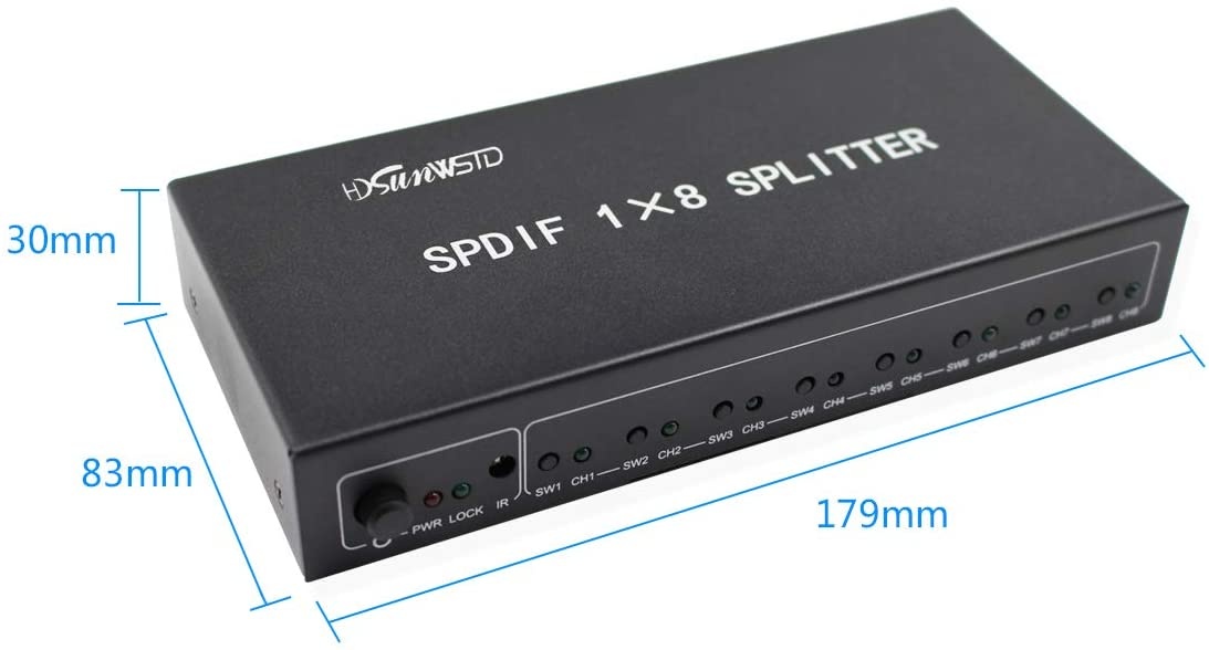 SPDIF/TOSLINK Digital Optical Audio Splitter 1x8 Audio Amplifier Amplificador with Power Adapter
