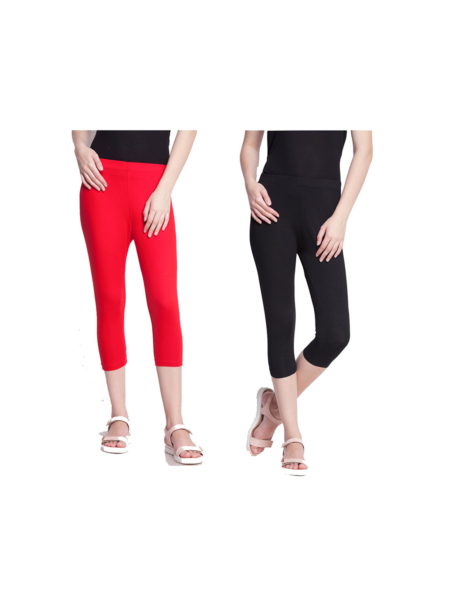 Dollar Missy Black & Red Slim Fit Capris Pack of - 2