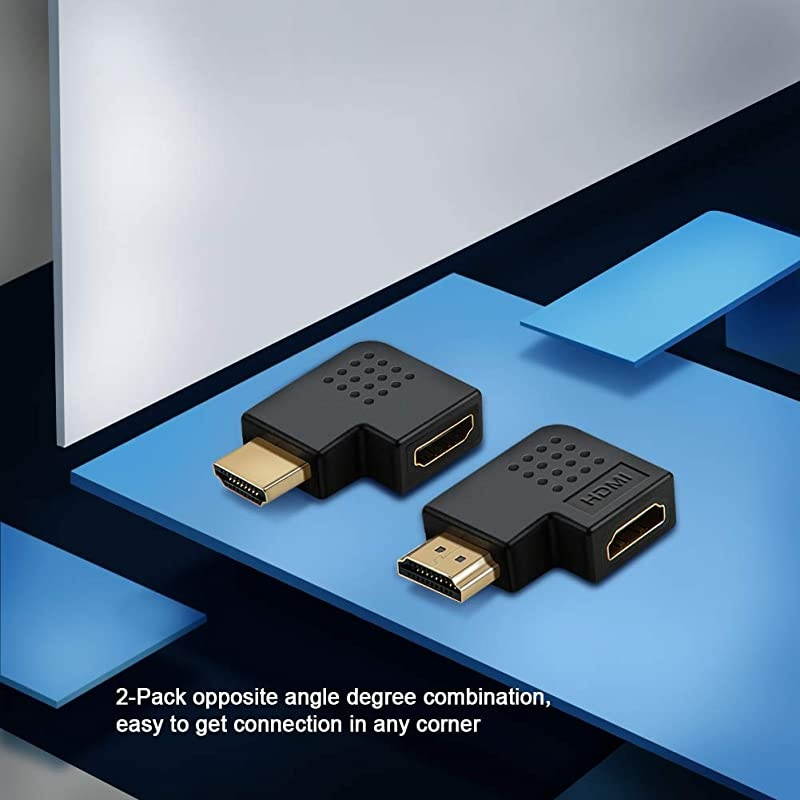 HDMI Male to Female Adapter  2 Pack 90 and 270 degree Right Angle HDMI to HDMI Converter 4K 3D HDMI Extender for Roku PS3 PS4 Fire StickChromecast Nintendo SwitchHDTV LaptopXbox
