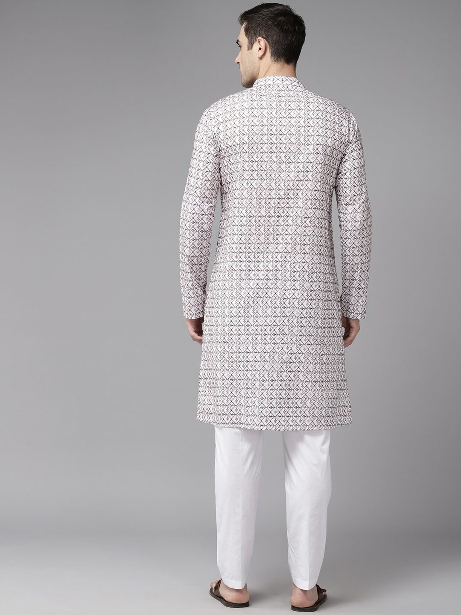 See Designs Off White Cotton Regular Fit Embroidered Kurta Bottom Set