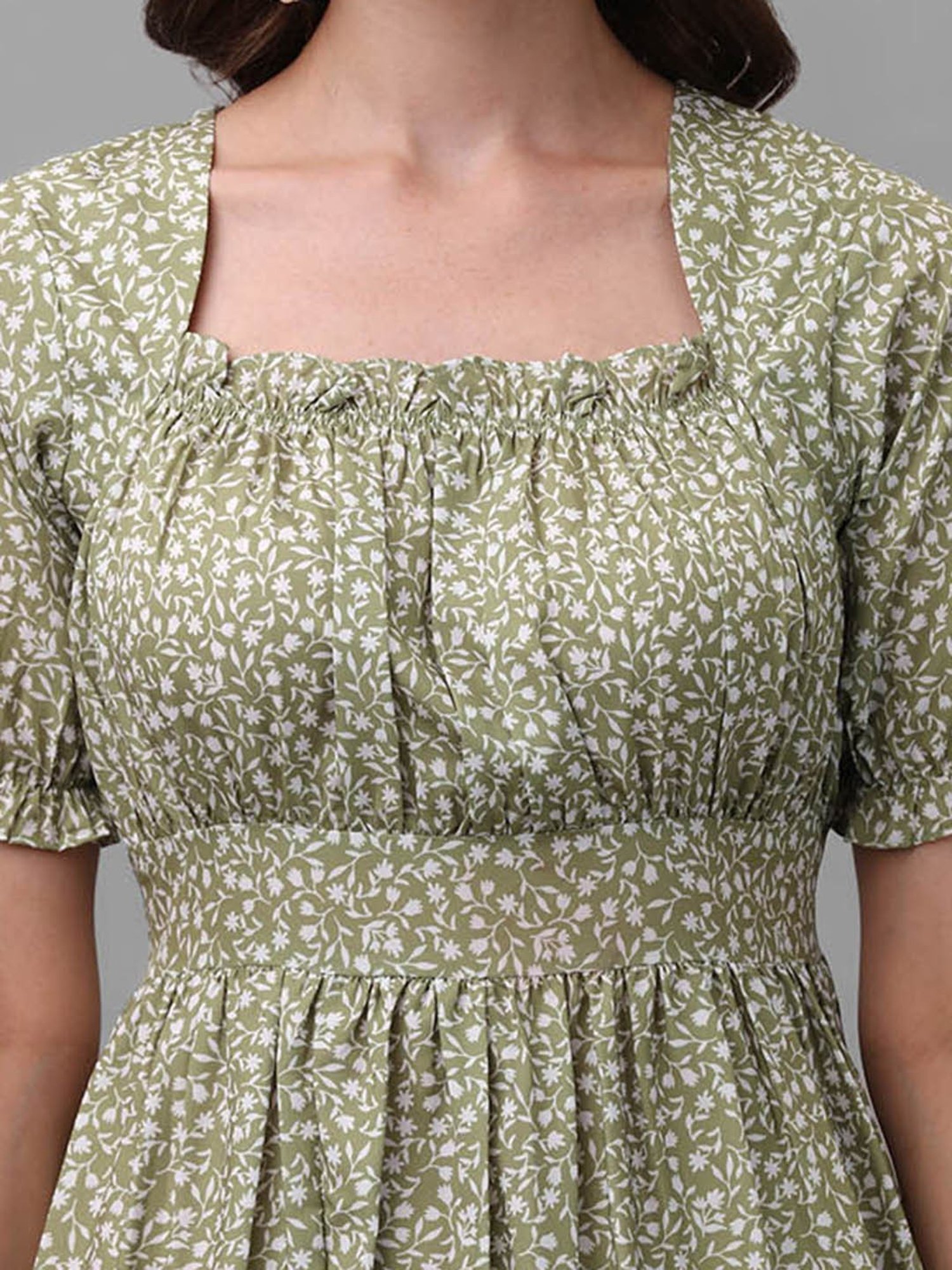 MASAKALI.CO Light Mehndi Printed Empire Dress