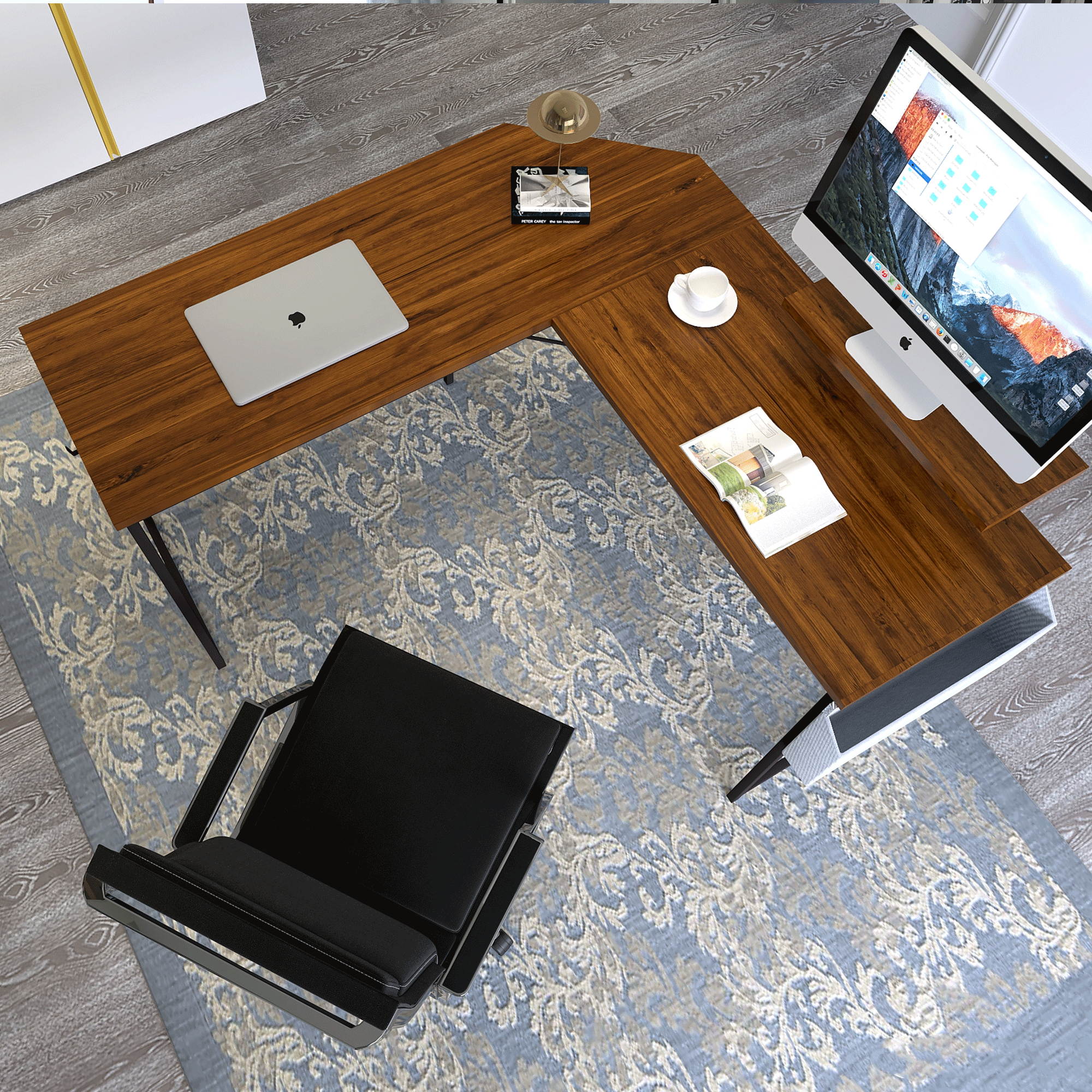 L-Shaped Corner Desk Gaming Desk Home Office Desk Computer Desk Study Workstation Furniture PC Table Writing Table with 2 Open Storage Bookshelves No Tool Assemble Required Black