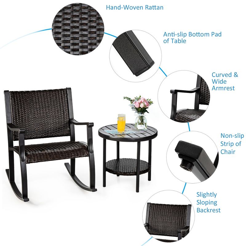 3pc Outdoor Wicker Conversation Set with Sofa Chairs & Table - Crestlive Products