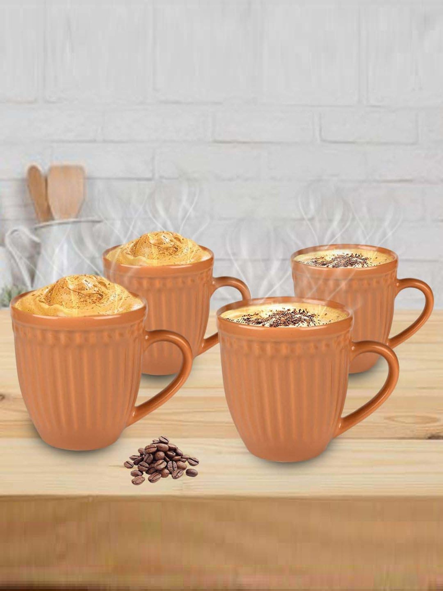 Urban Chef Brown Ceramic Handcrafted Microwave Safe Tea Cup - Set of 4