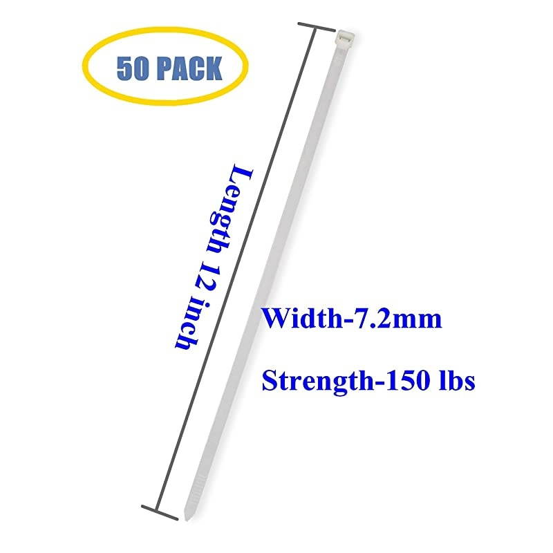 Large 120LBS Tensile 12 Inch Heavy Duty White Industrial Durable Cable Ties Garden Ties 50 Pack