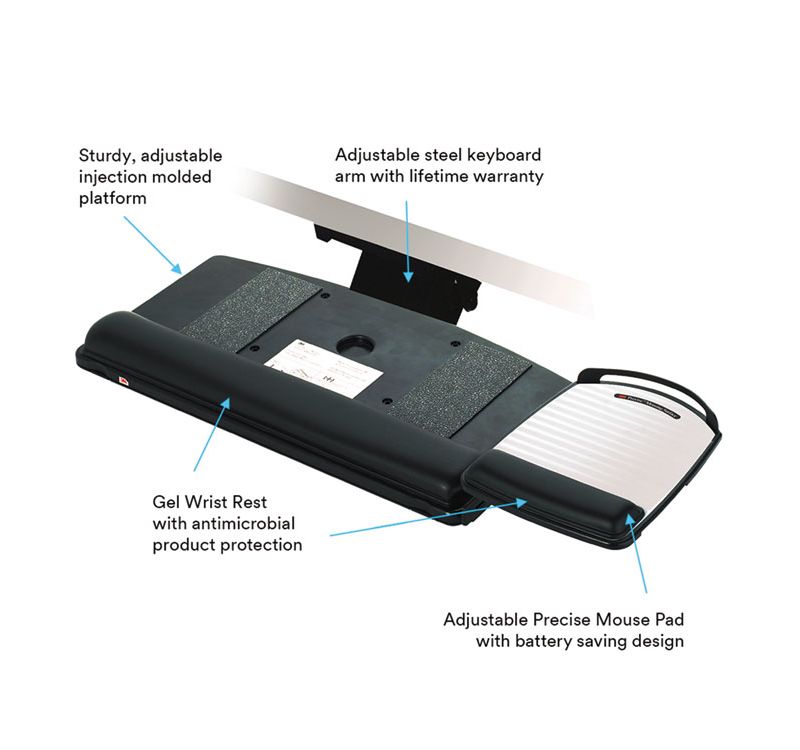 3M Sit/Stand Easy Adjust Keyboard Tray Highly Adjustable Platform Black AKT180LE