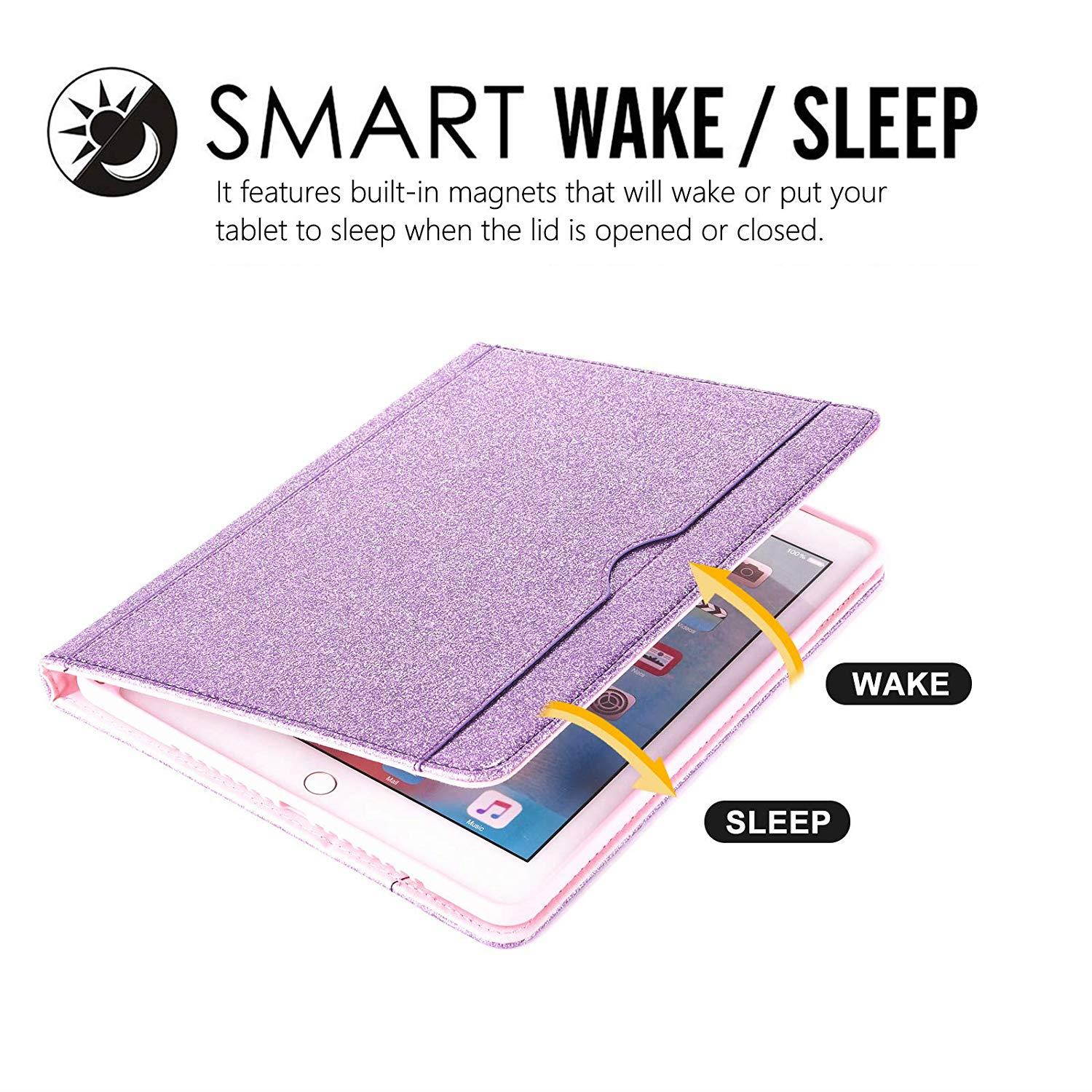 Casii iPad Air/iPad Air 2/iPad 9.7 Inch 2018 2017 Case,PU Leather Folio Stand Smart Premium Cover Case with Card Slots Wallet Pocket Auto Wake/Sleep for Apple iPad 5th/6th Gen/iPad Air 2/1,Purple