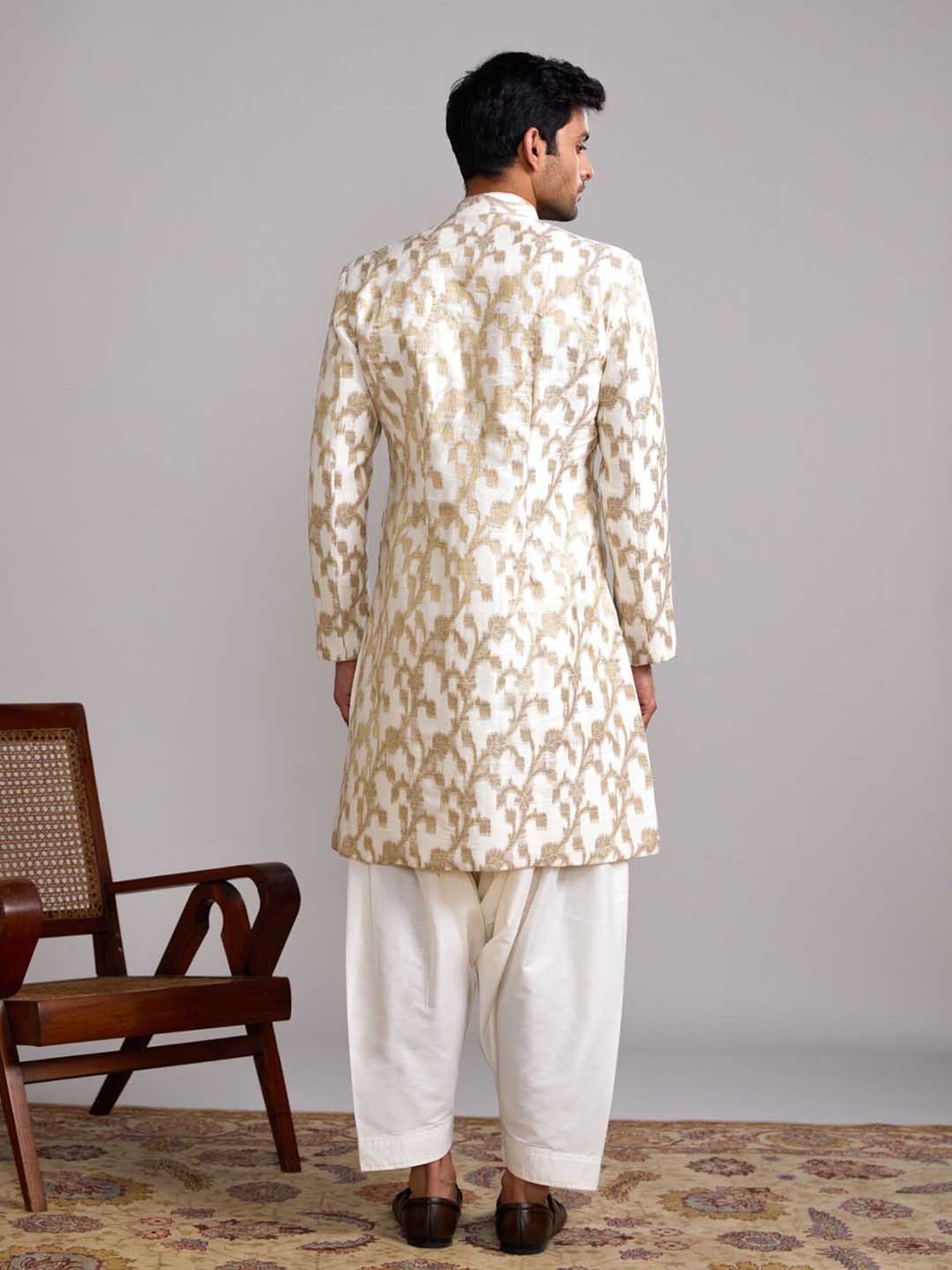 Abhishti Cream Straight Fit Banarasi Printed Kurta & Salwar Set