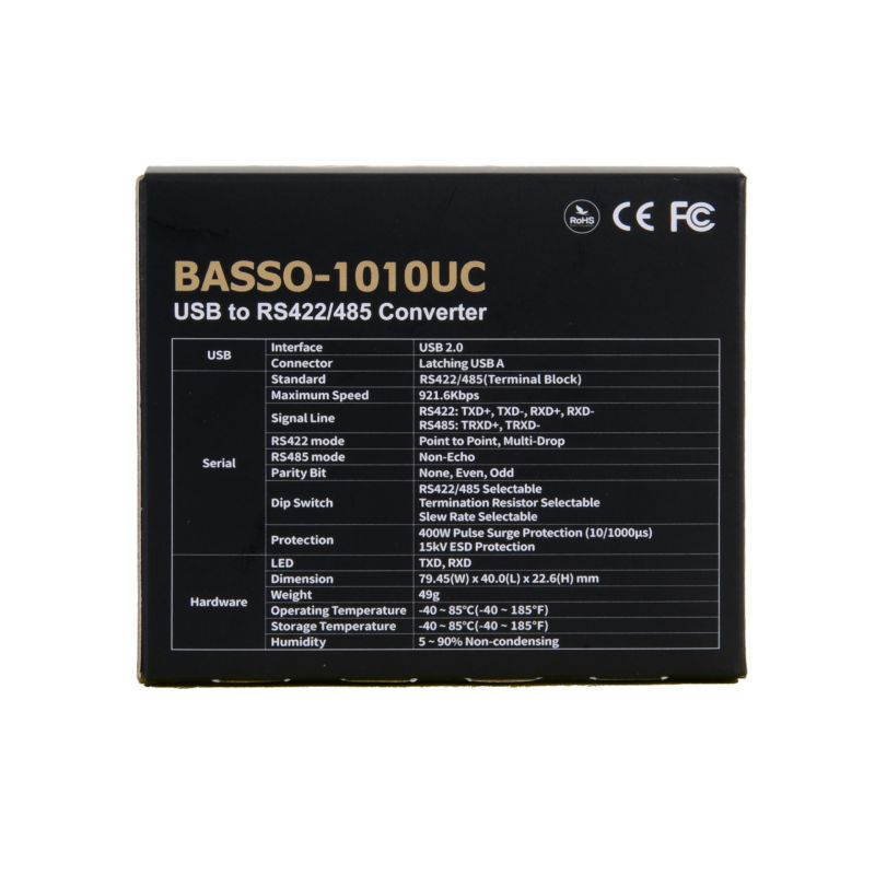 SystemBase - USB to 1port RS422/RS485 Terminal Block(5pin TBL) Serial Converter, Cable Length 1.97ft(0.6m), Latching applied USB 2.0, USB to RS422/485 Serial Converter (BASSO-1010UC)