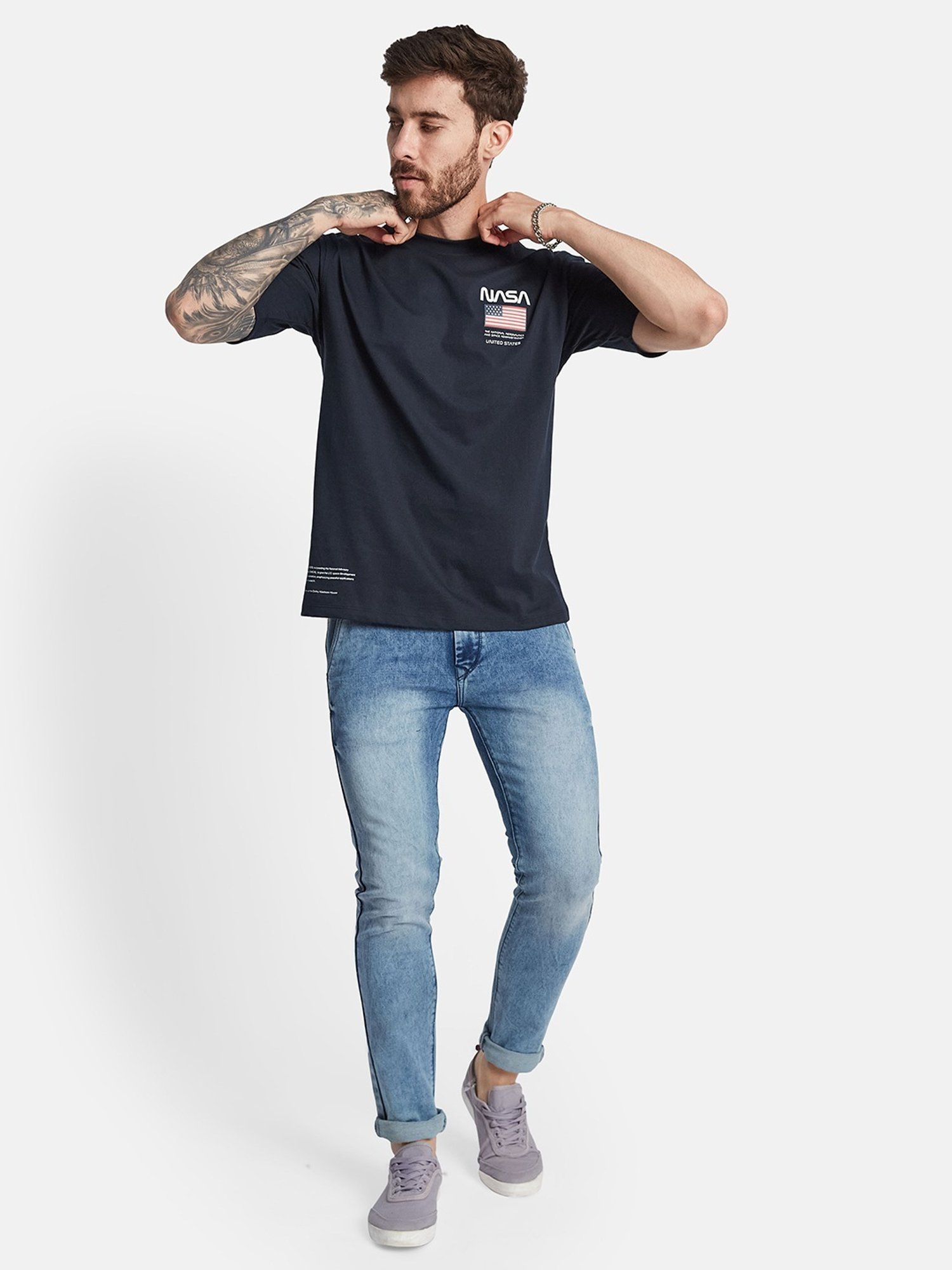 Octave Navy Regular Fit Printed T-Shirt