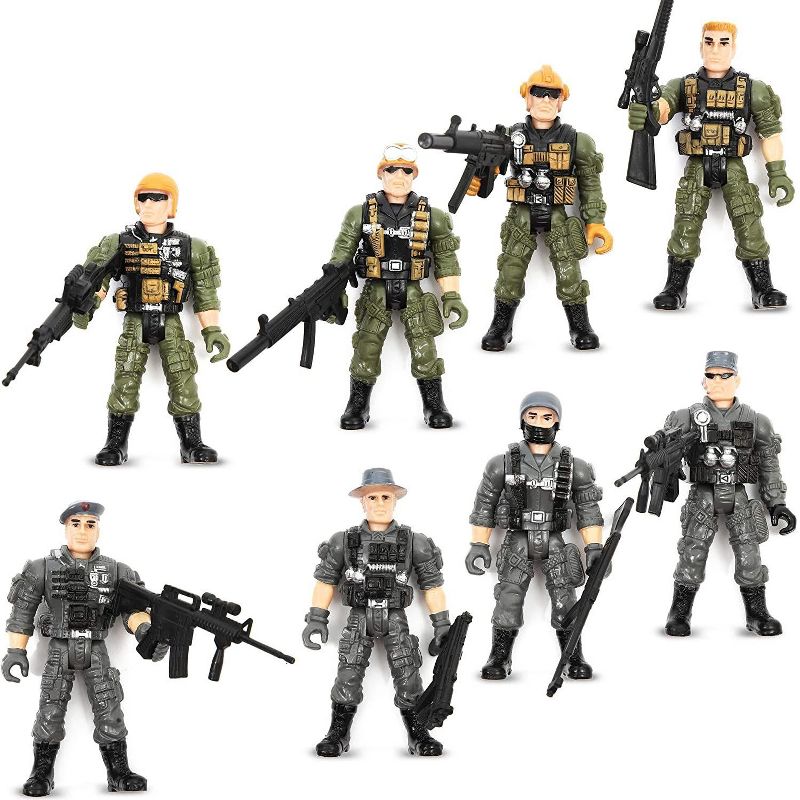 8-Pack Military SWAT Soldiers Action Figures, Special Force Army Men Toy Soldier Set with Accessories, 4.5&rdquo; Tall