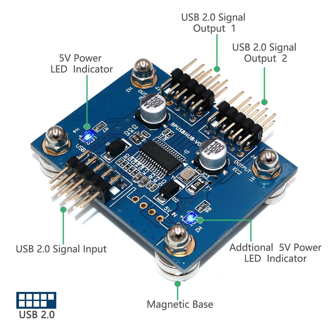 Amify Motherboard USB 2.0 9pin Header 1 to 2 Extension Hub Splitter Adapter Converter MB USB 2.0 Male to 2 Male 30CM/11.81" 9 pin Cable